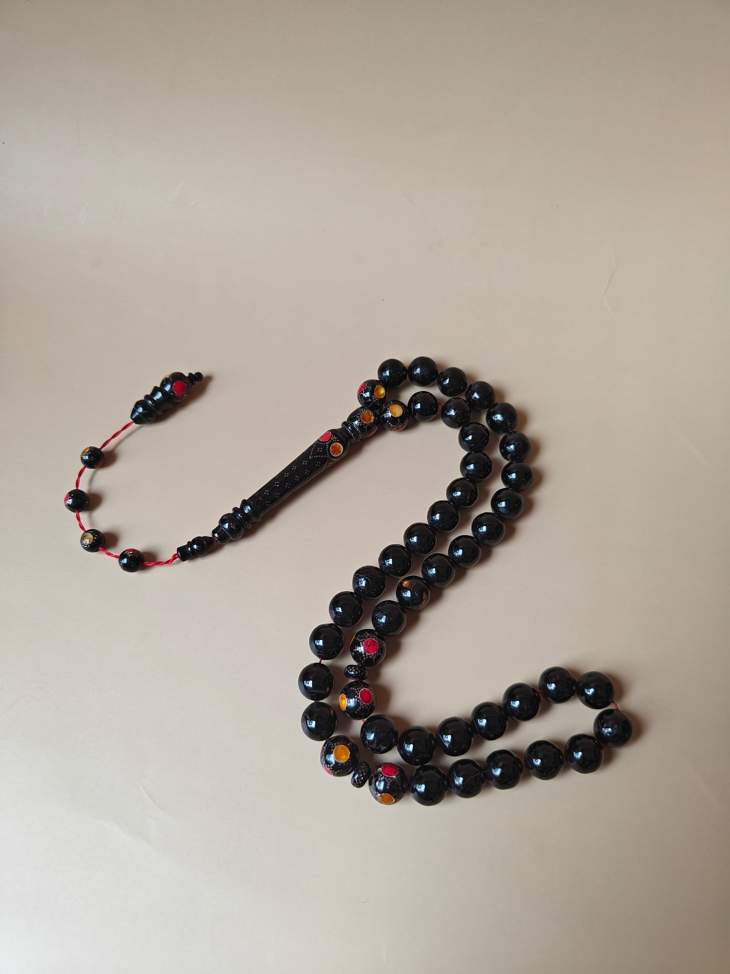 Red Sea Black Coral Rosary With Engraved Beads