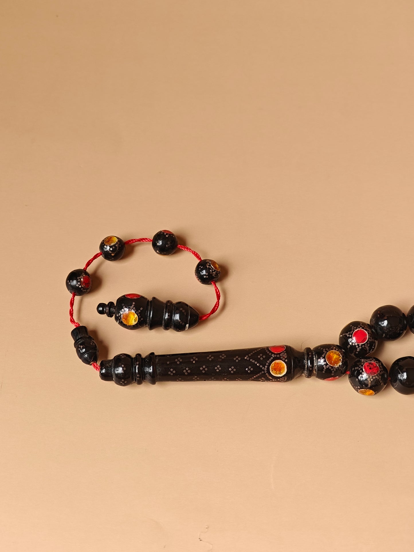 Red Sea Black Coral Rosary With Engraved Beads