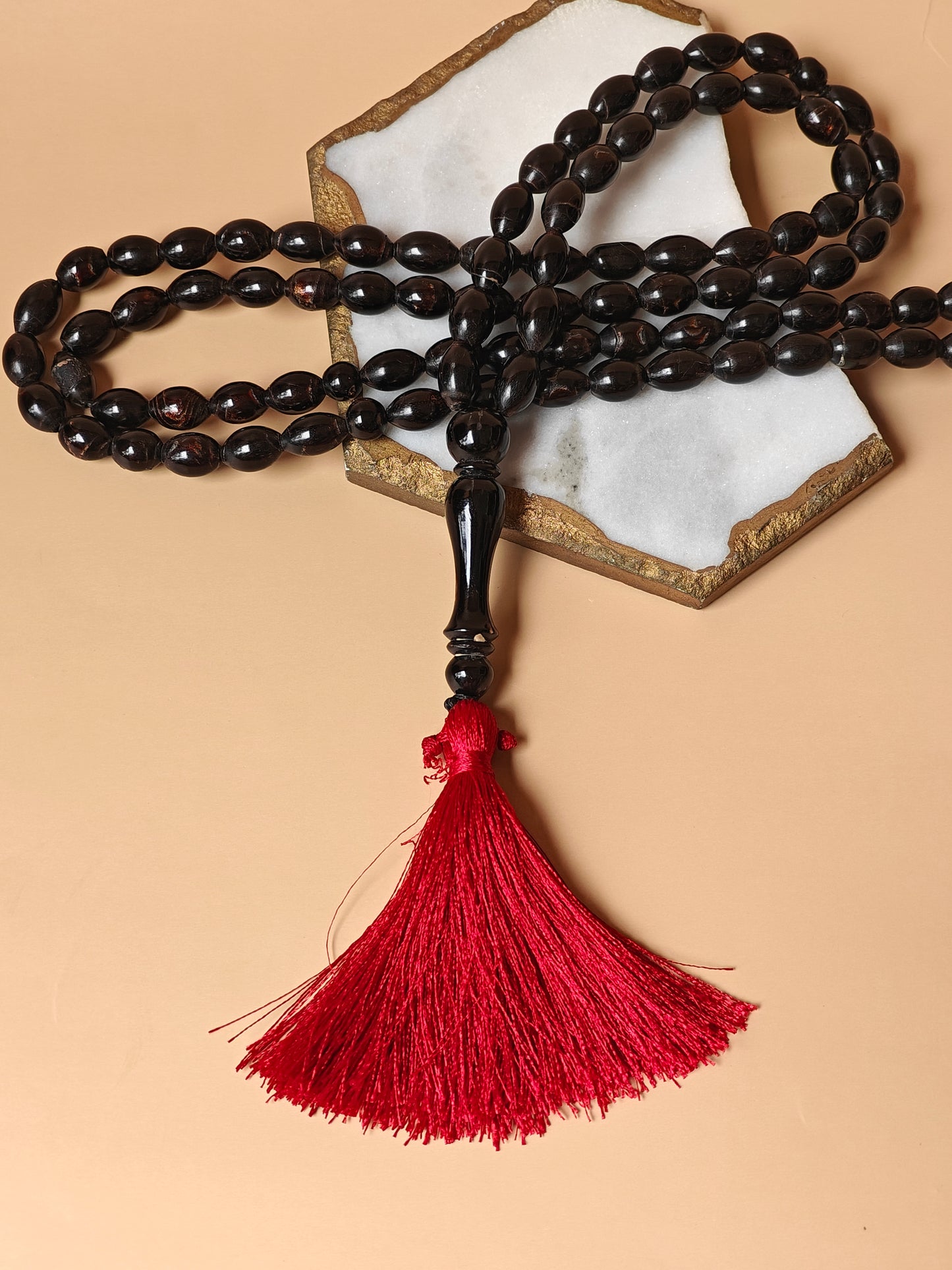 Super Long Red Sea Black Coral Rosary 99 Olive Beads