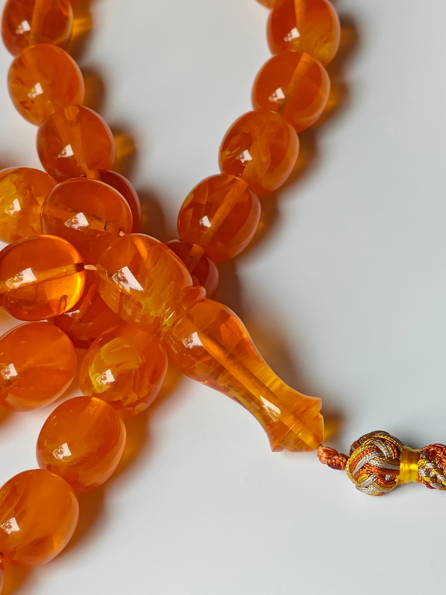 Rare Orange Catalin Bakelite Olive Shape Rosary 35 Beads