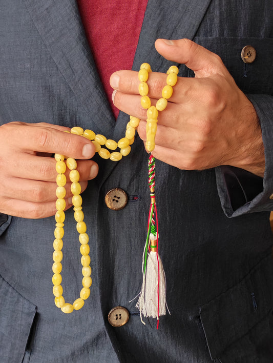 Natural Recently Crafted Amber Misbah Pigeon Egg 63 Beads