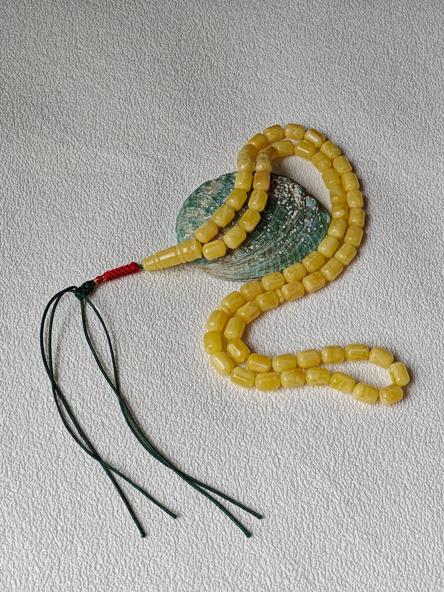 Barrel Shape Natural Milk with Tiger Beads Amber Rosary 63 beads