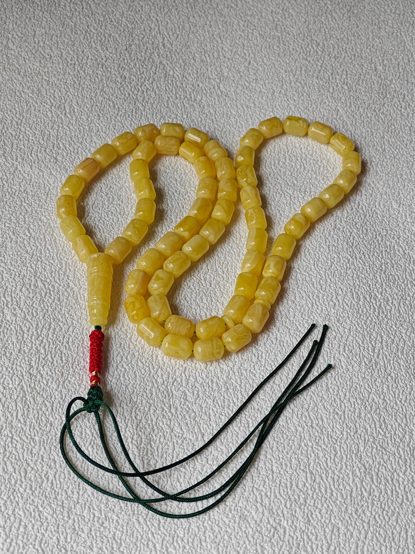 Barrel Shape Natural Milk with Tiger Beads Amber Rosary 63 beads