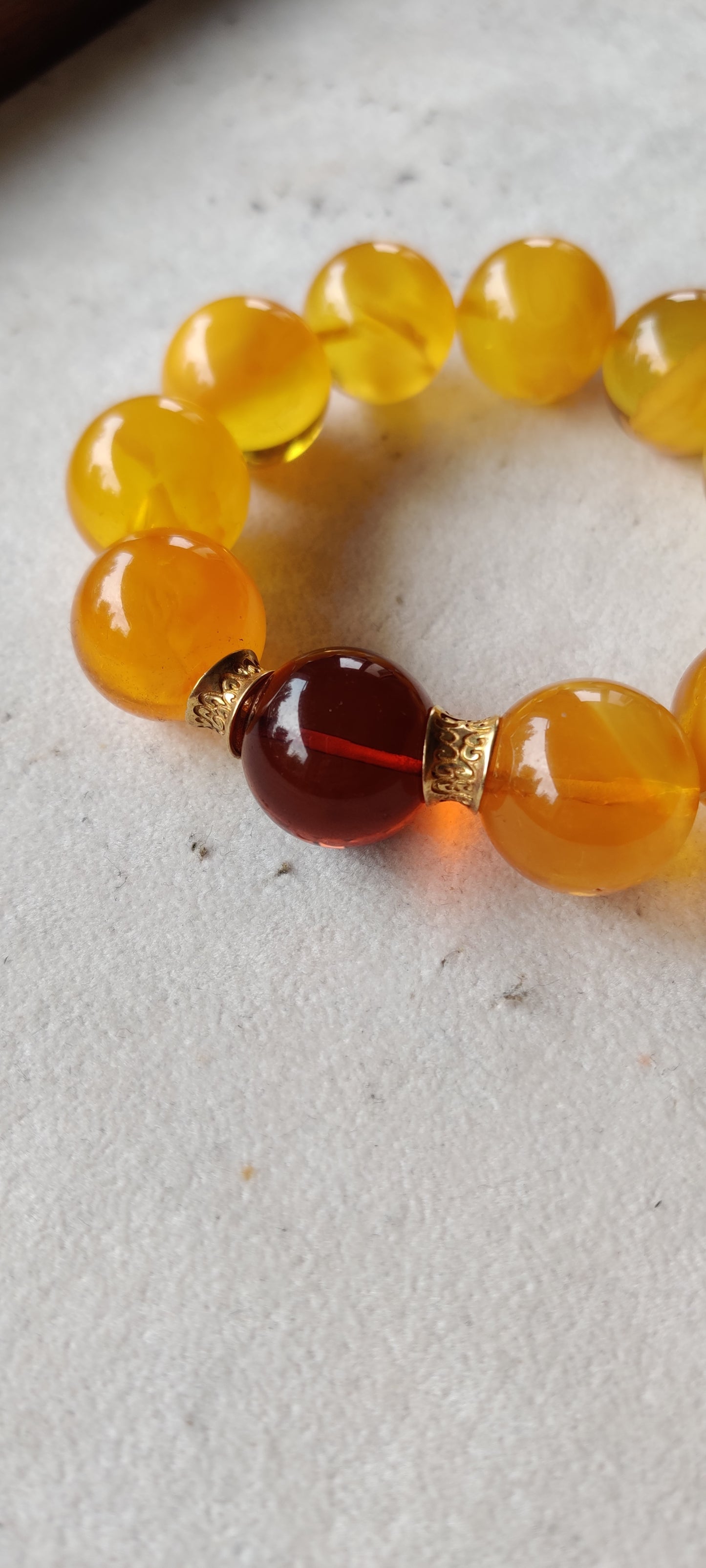 Natural Amber Beaded Bracelet Butterscotch and Cherry 21mm