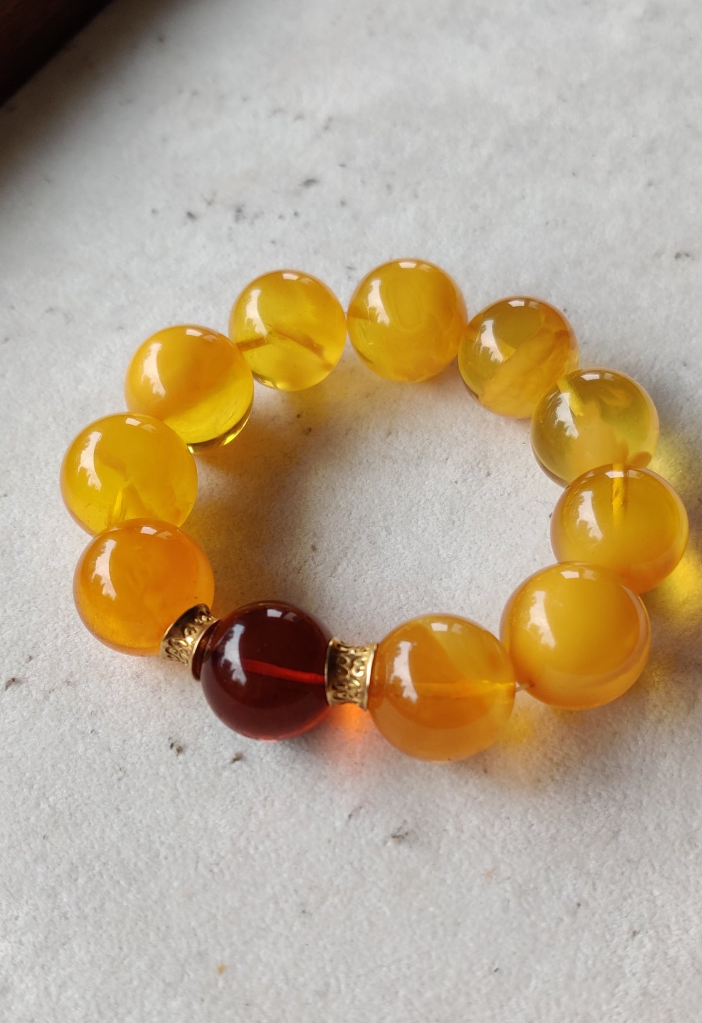 Natural Amber Beaded Bracelet Butterscotch and Cherry 21mm