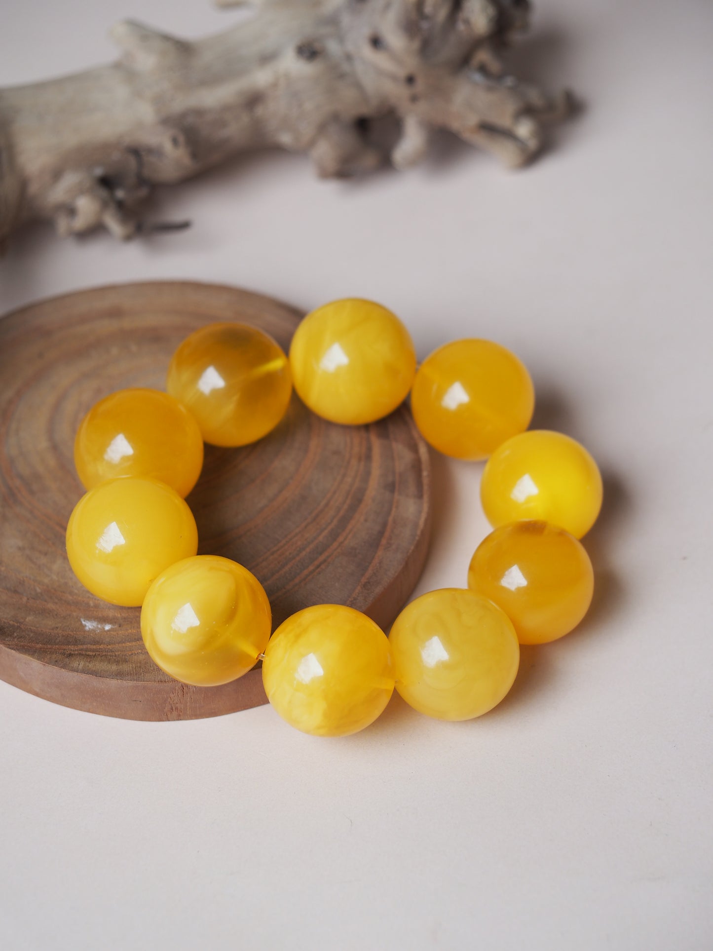 Huge Unique Big Round Amber Bracelet in Honey/ Butterscotch 22mm