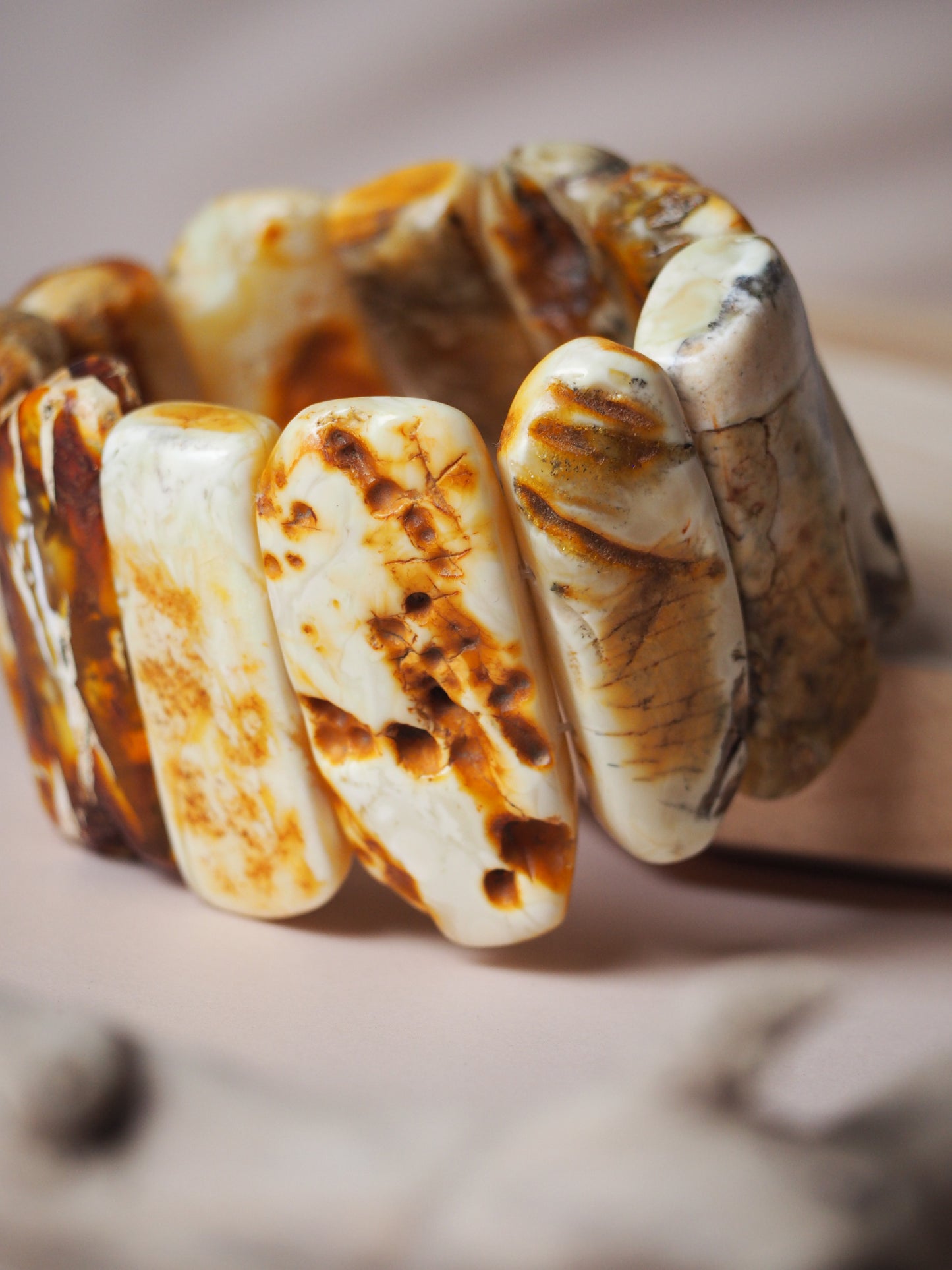 Unique Big Natural White Amber Raw Bracelet Unisex