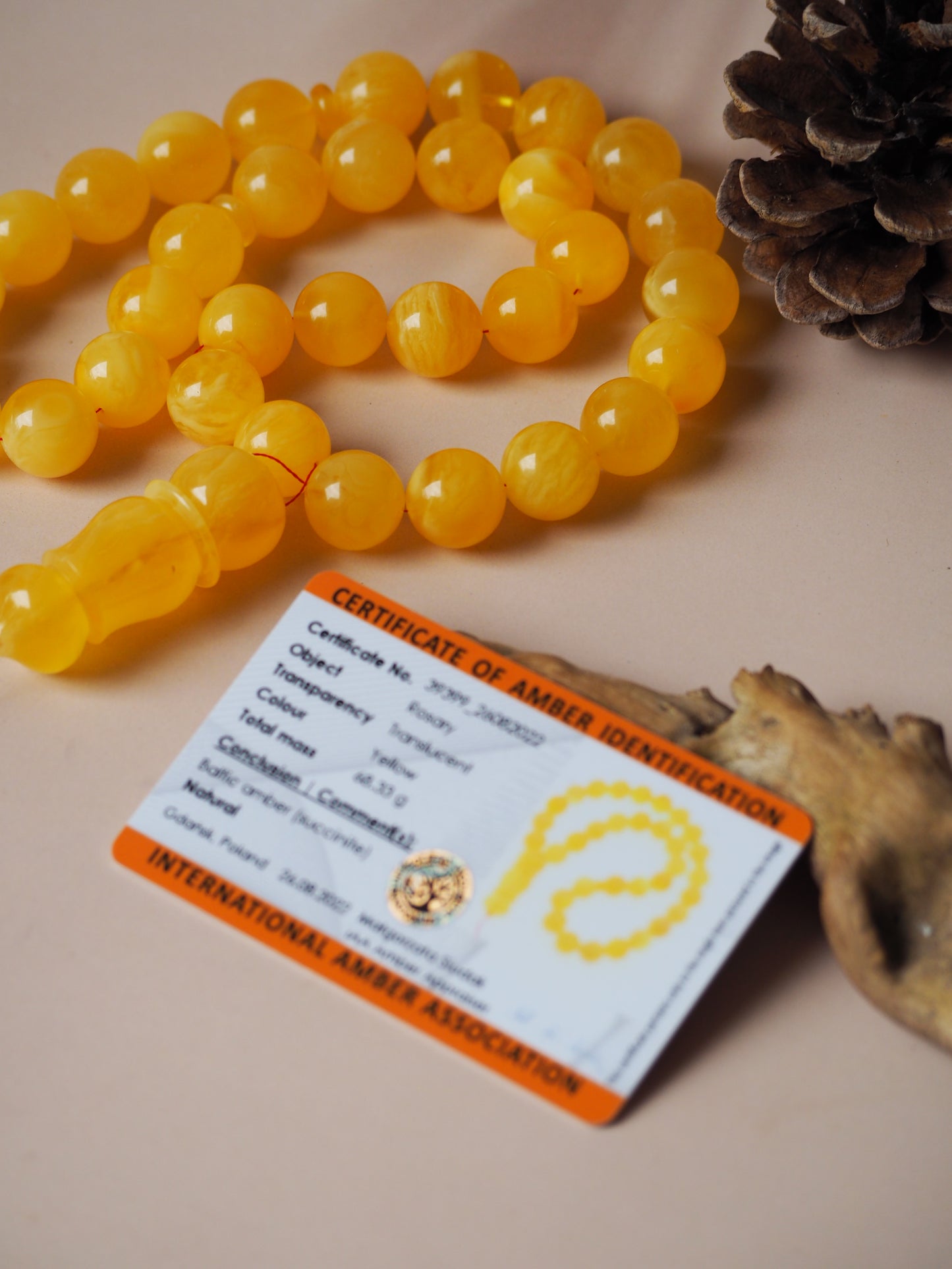 Natural Butterscotch Amber Rosary 15mm + Certificate