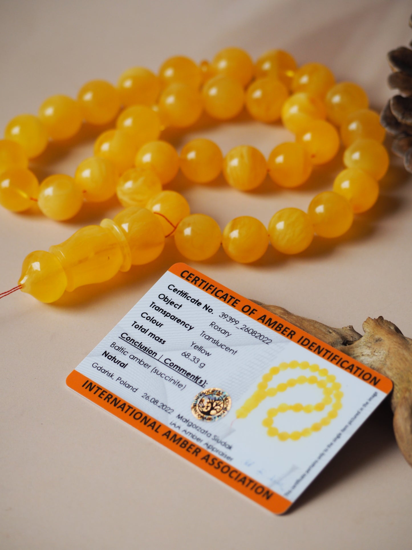 Natural Butterscotch Amber Rosary 15mm + Certificate