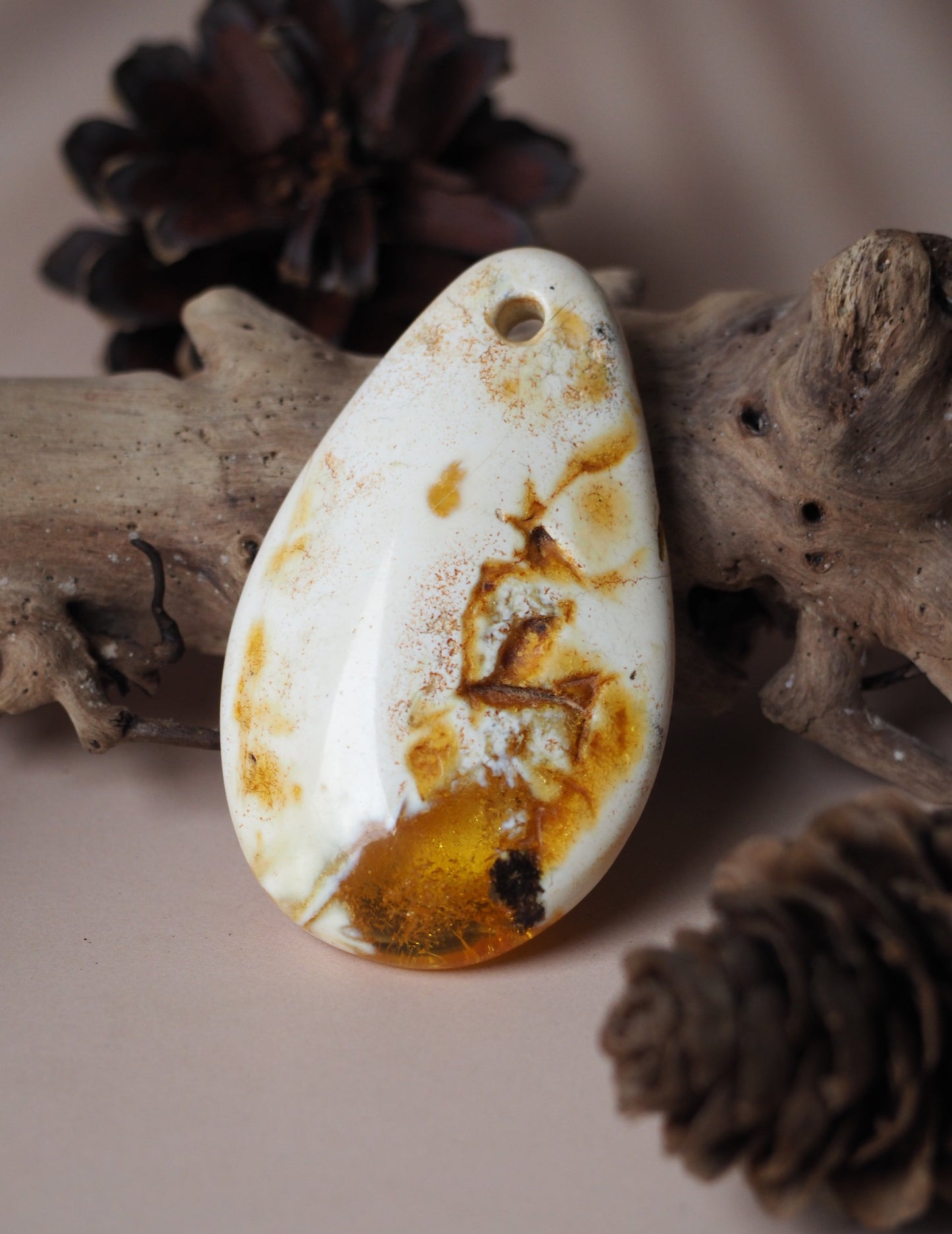 Unique Natural Raw White Amber Pendant