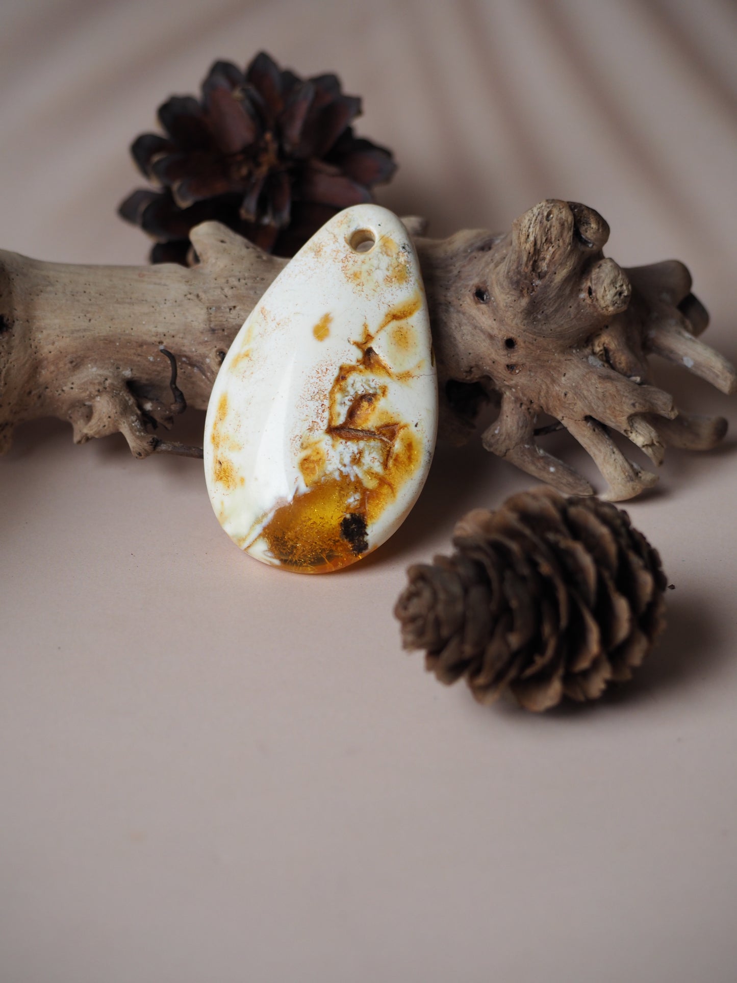 Unique Natural Raw White Amber Pendant