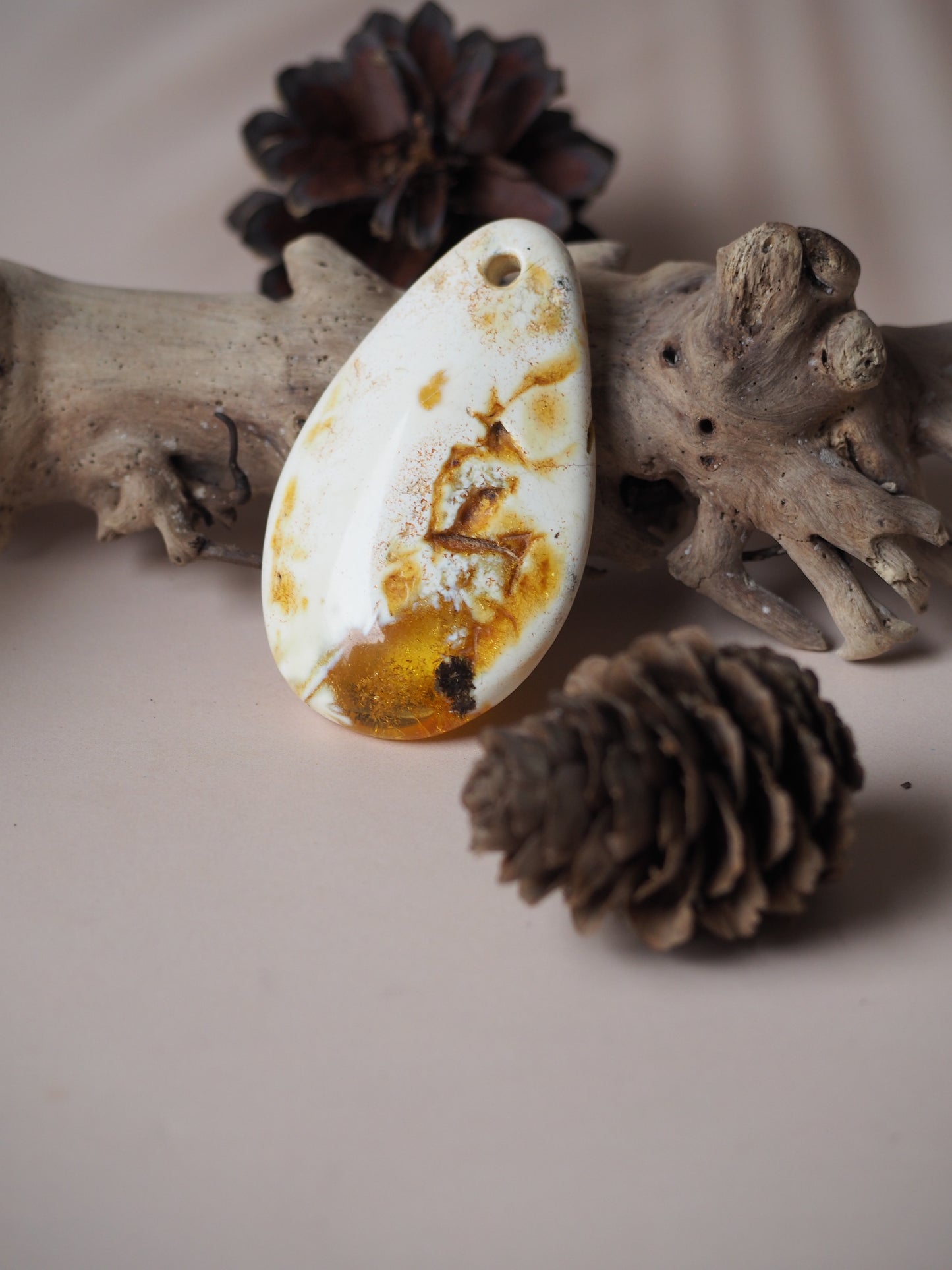 Unique Natural Raw White Amber Pendant