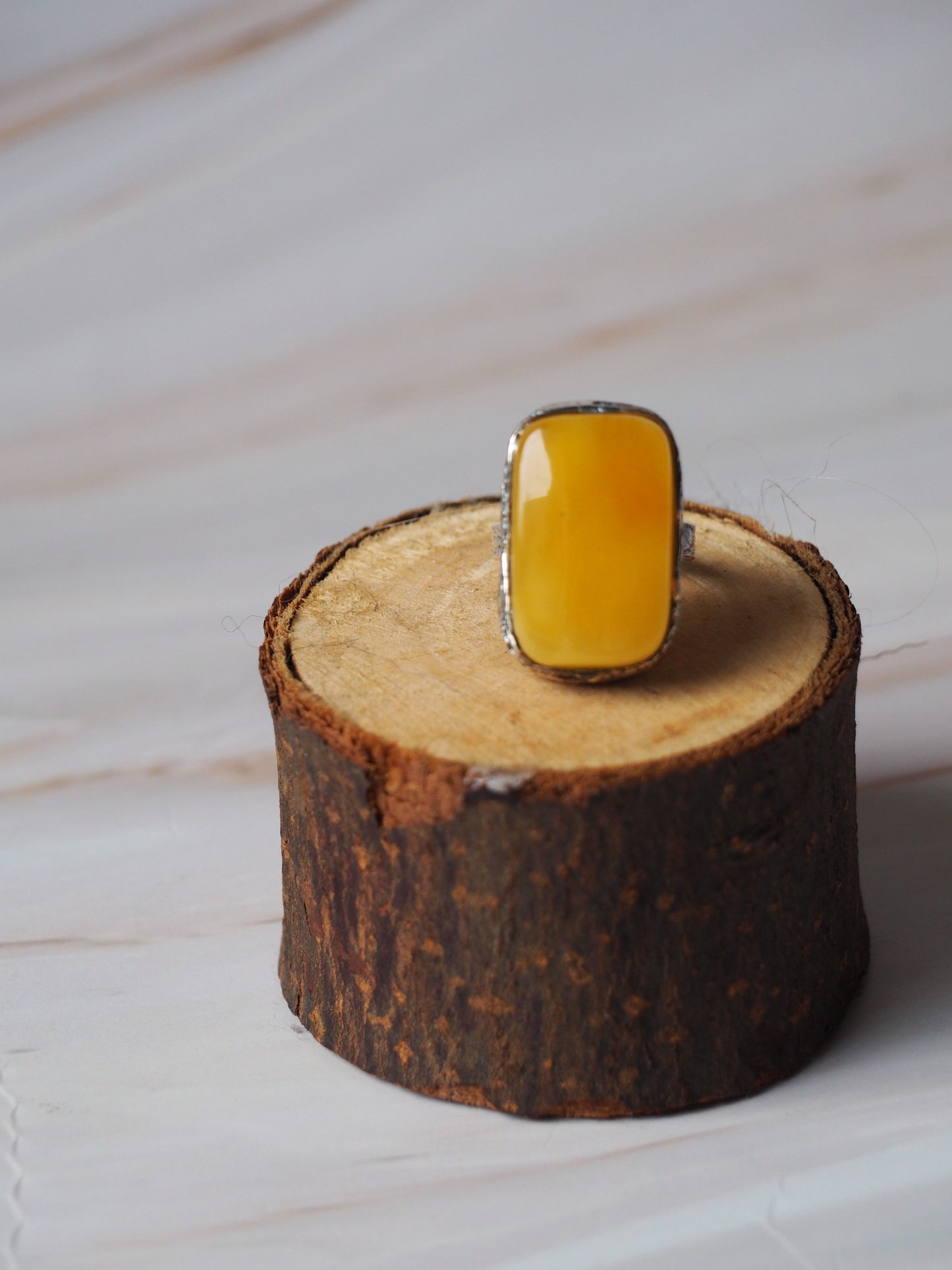 Natural Butterscotch/ Honey Rectangular Amber Silver Ring