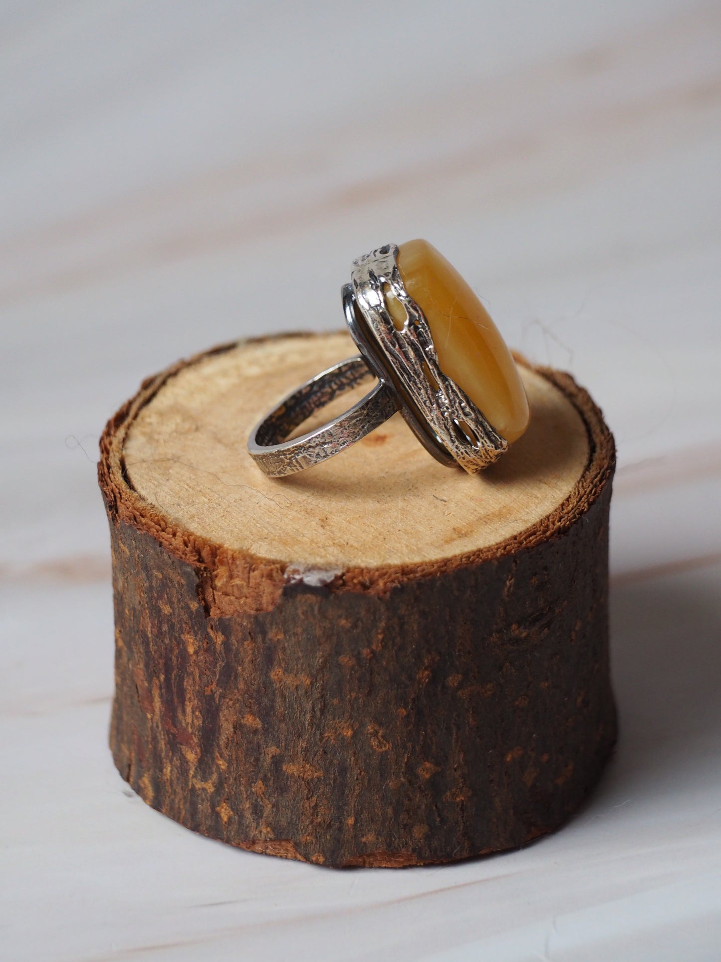 Natural Butterscotch/ Honey Rectangular Amber Silver Ring