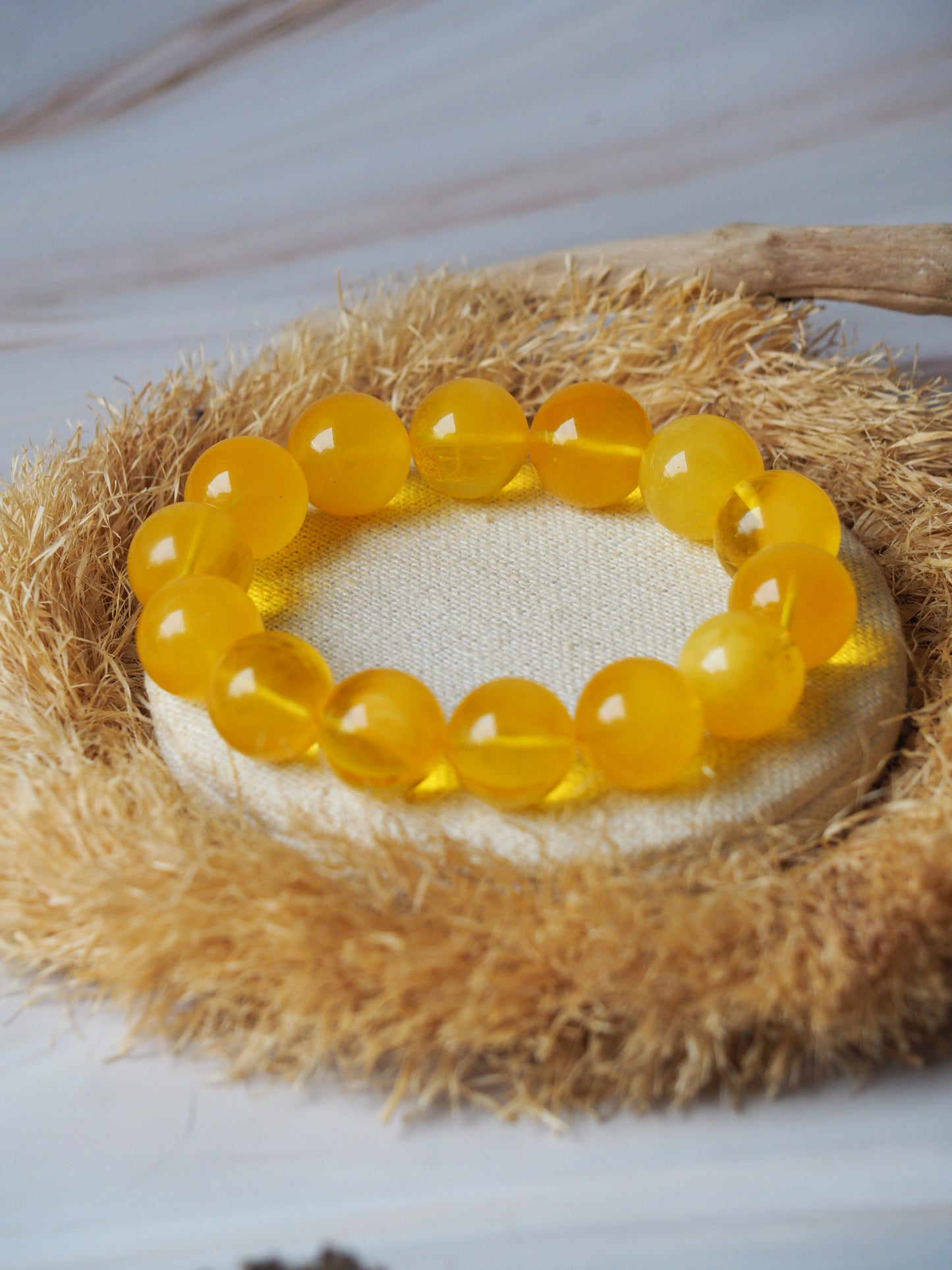 Natural Beeswax Amber Beaded Bracelet 16,8mm