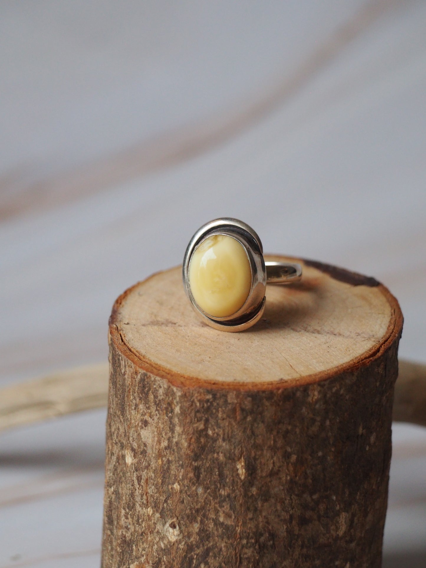 Milk Amber Ring with Silver
