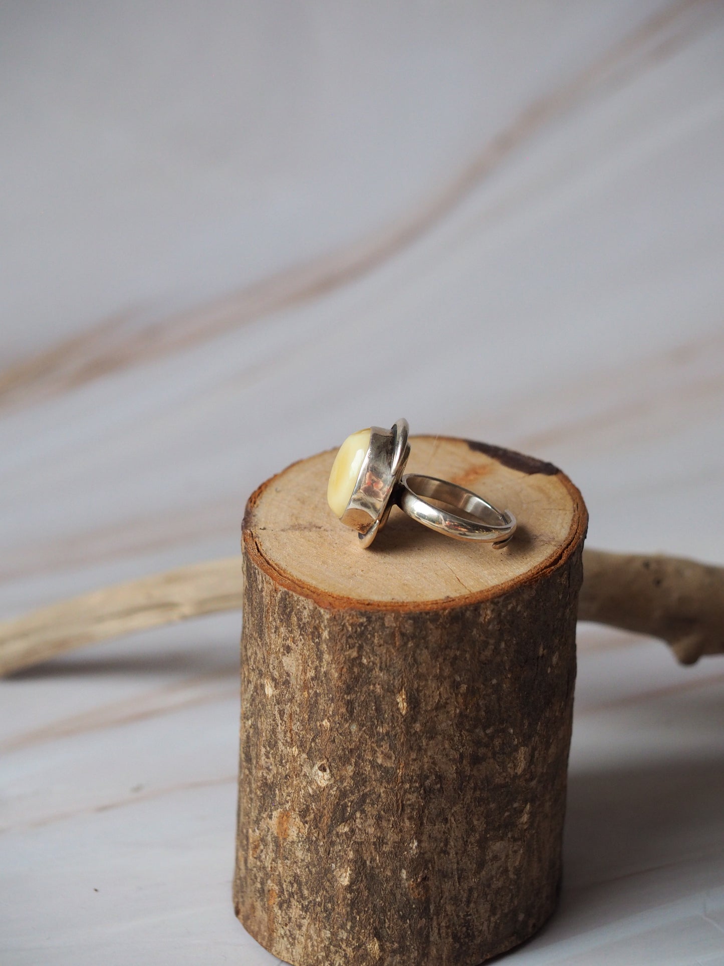 Milk Amber Ring with Silver