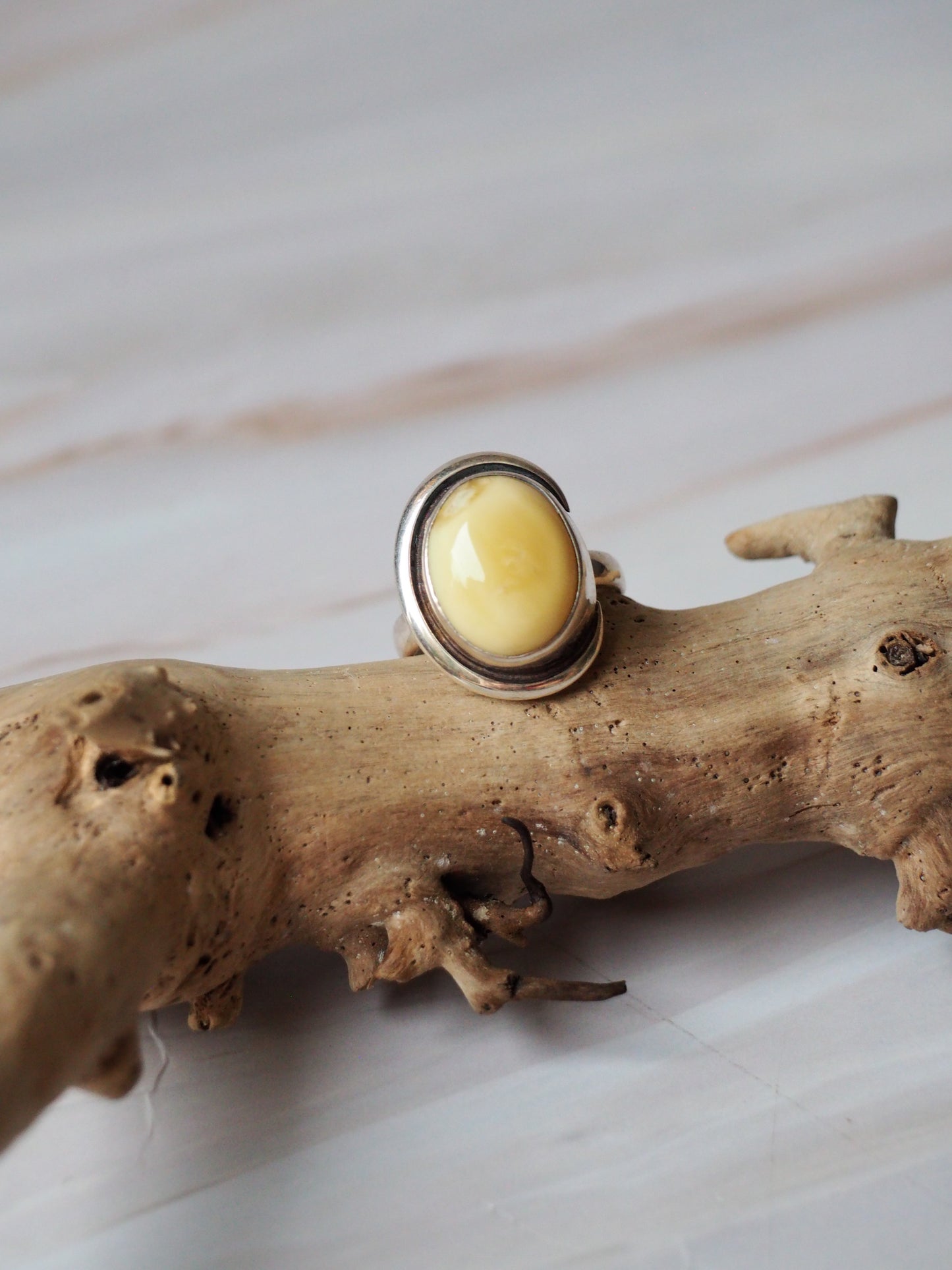 Milk Amber Ring with Silver