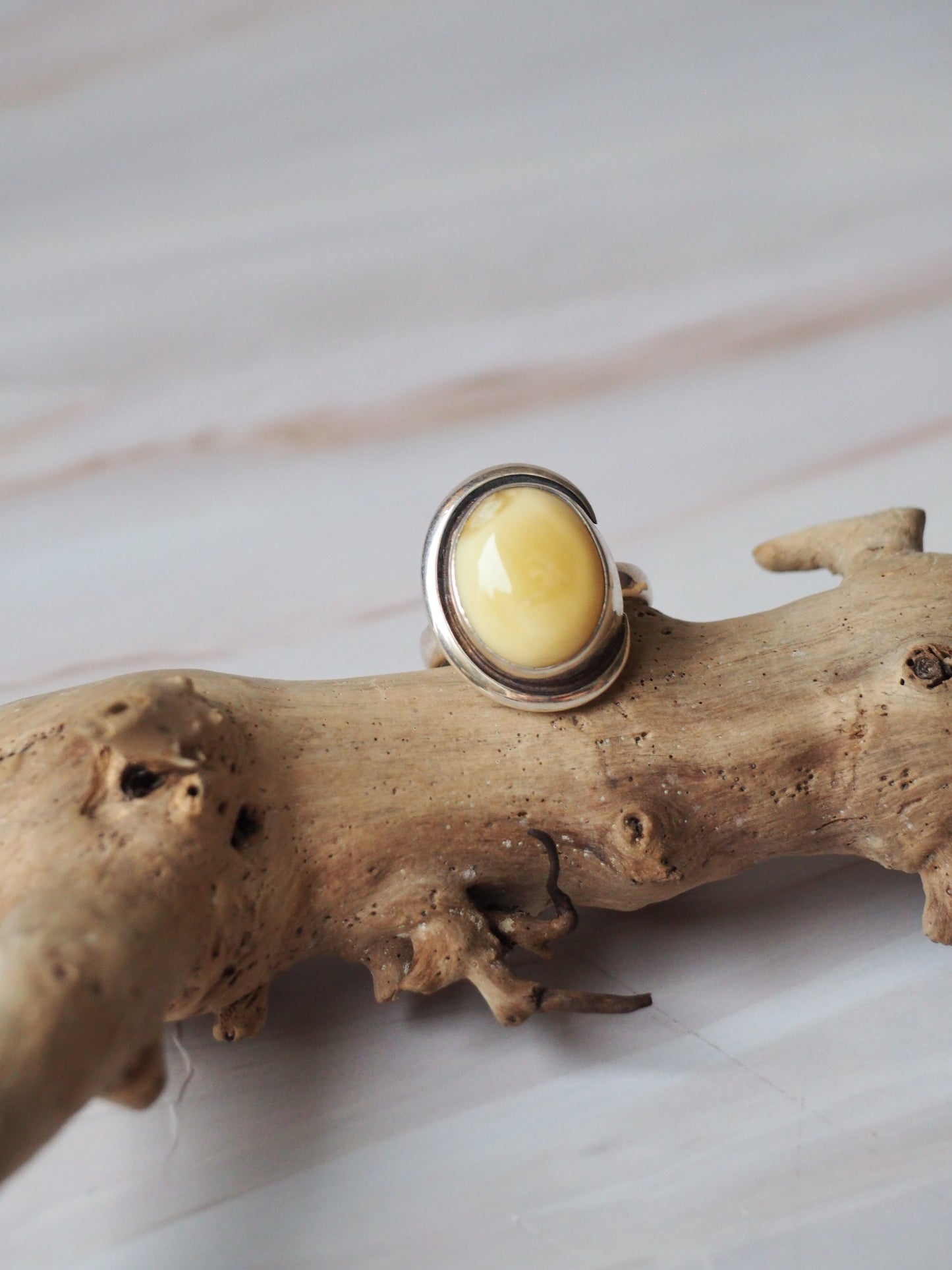 Milk Amber Ring with Silver