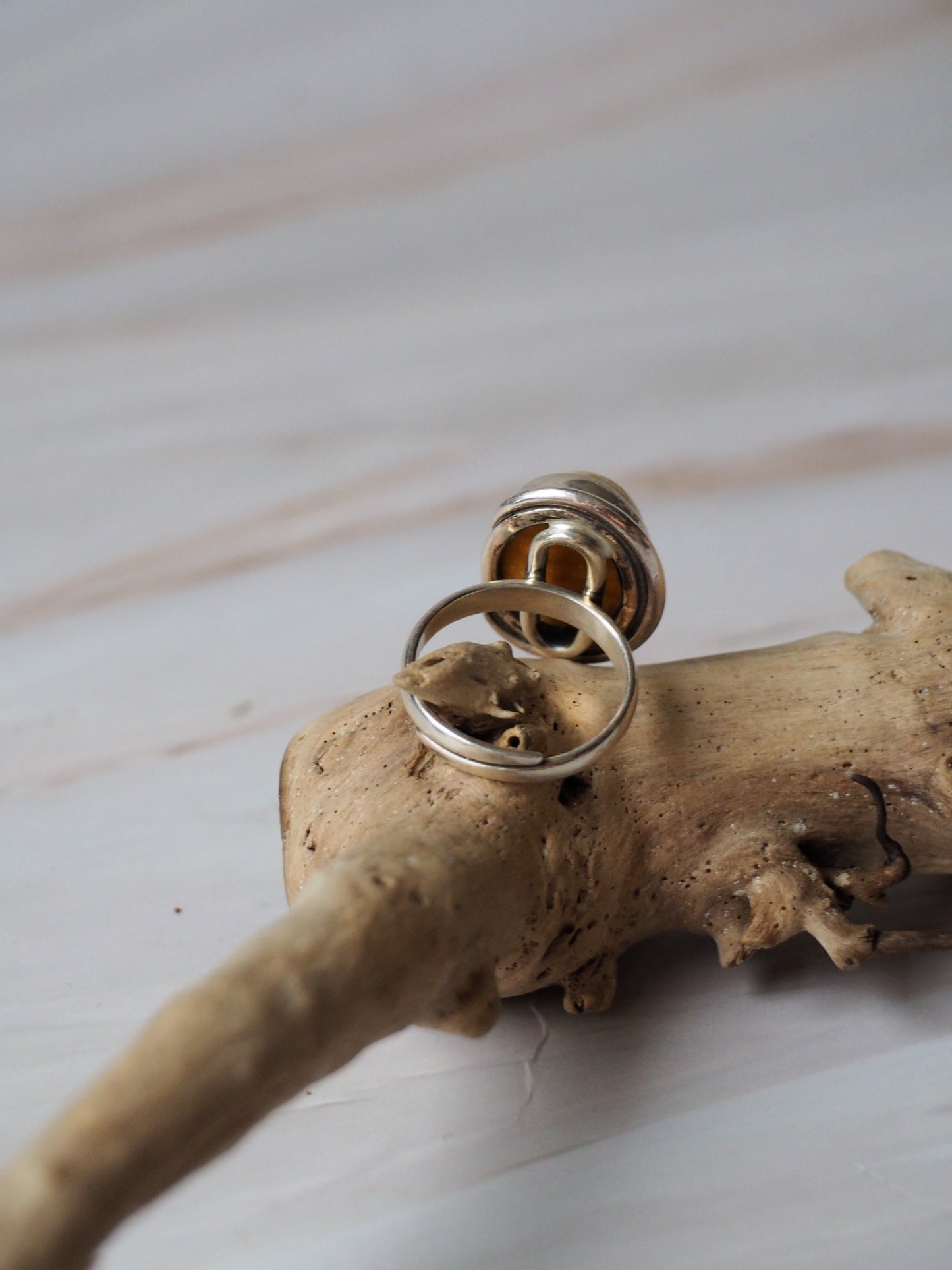 Milk Amber Ring with Silver