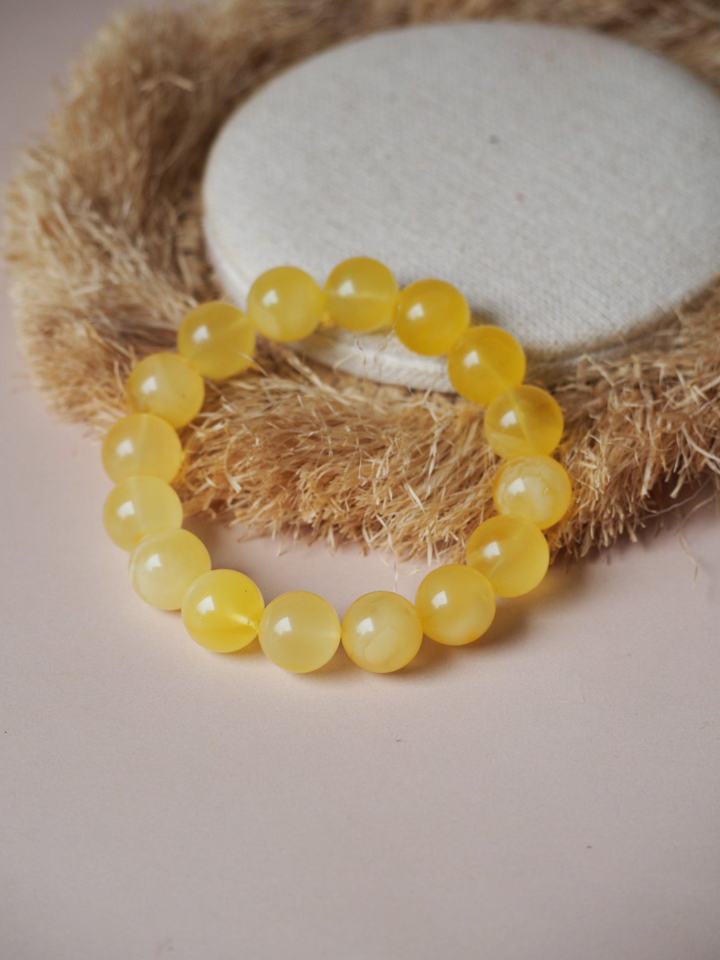 Natural Milk Amber Beaded Bracelet 13,5mm
