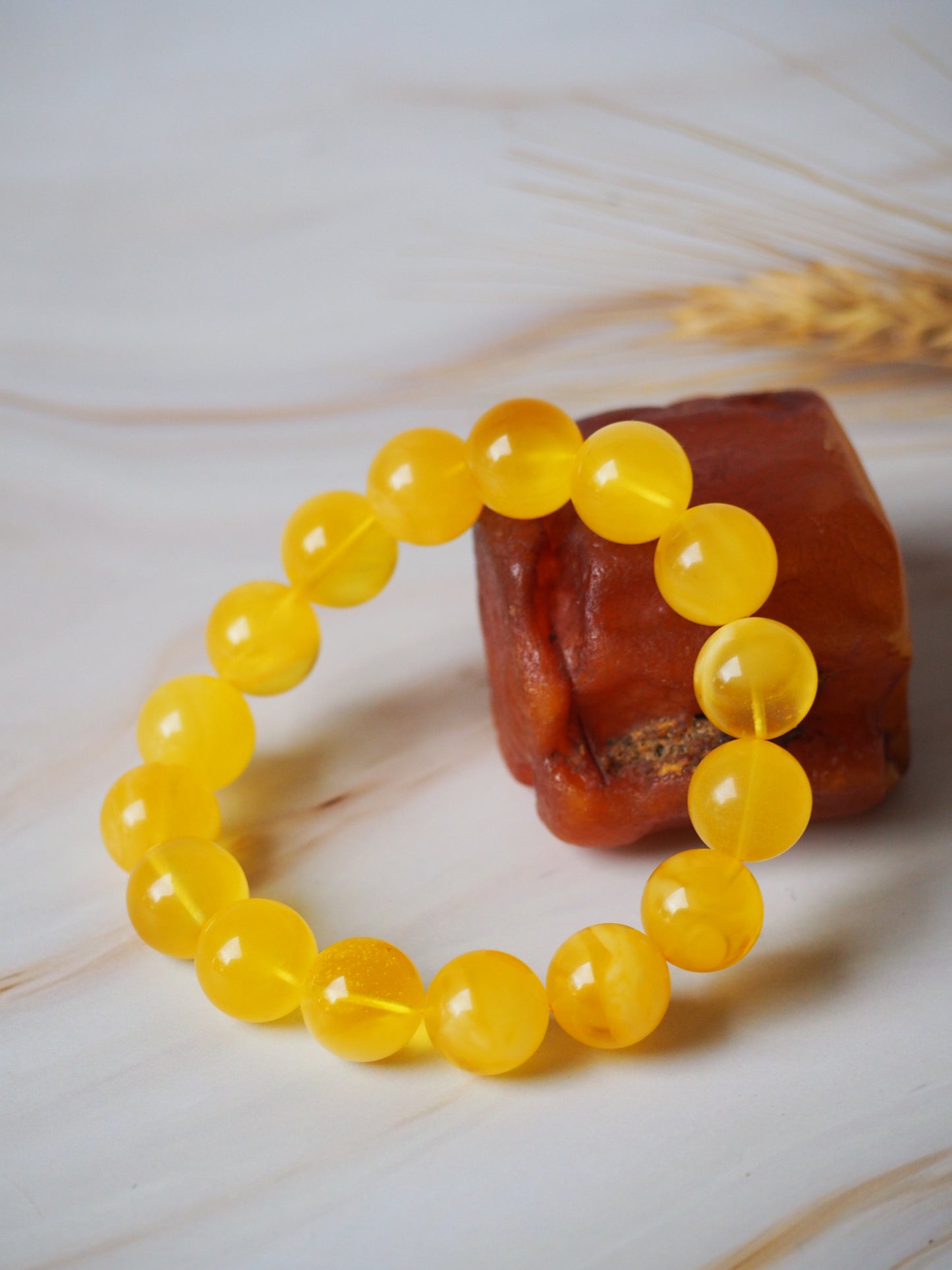 Natural Butterscotch Amber Beaded Bracelet 13,2mm
