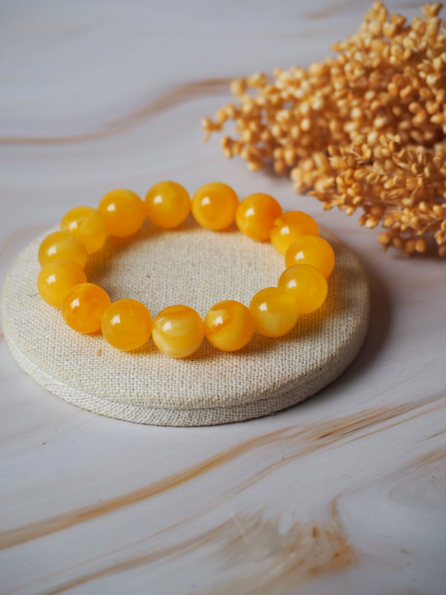 Natural Butterscotch/Honey Amber Beaded Bracelet 13,5mm + Certificate