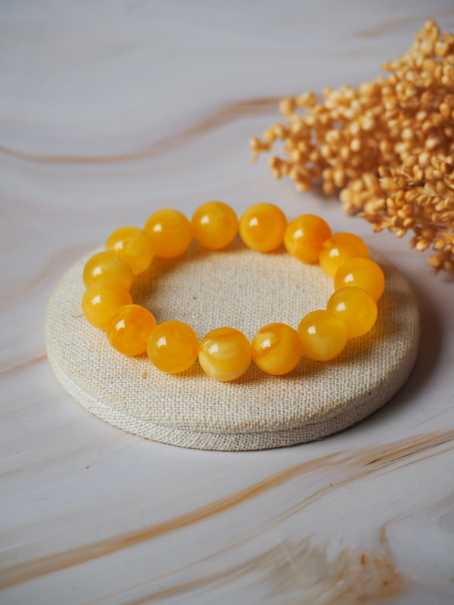 Natural Butterscotch/Honey Amber Beaded Bracelet 13,5mm + Certificate