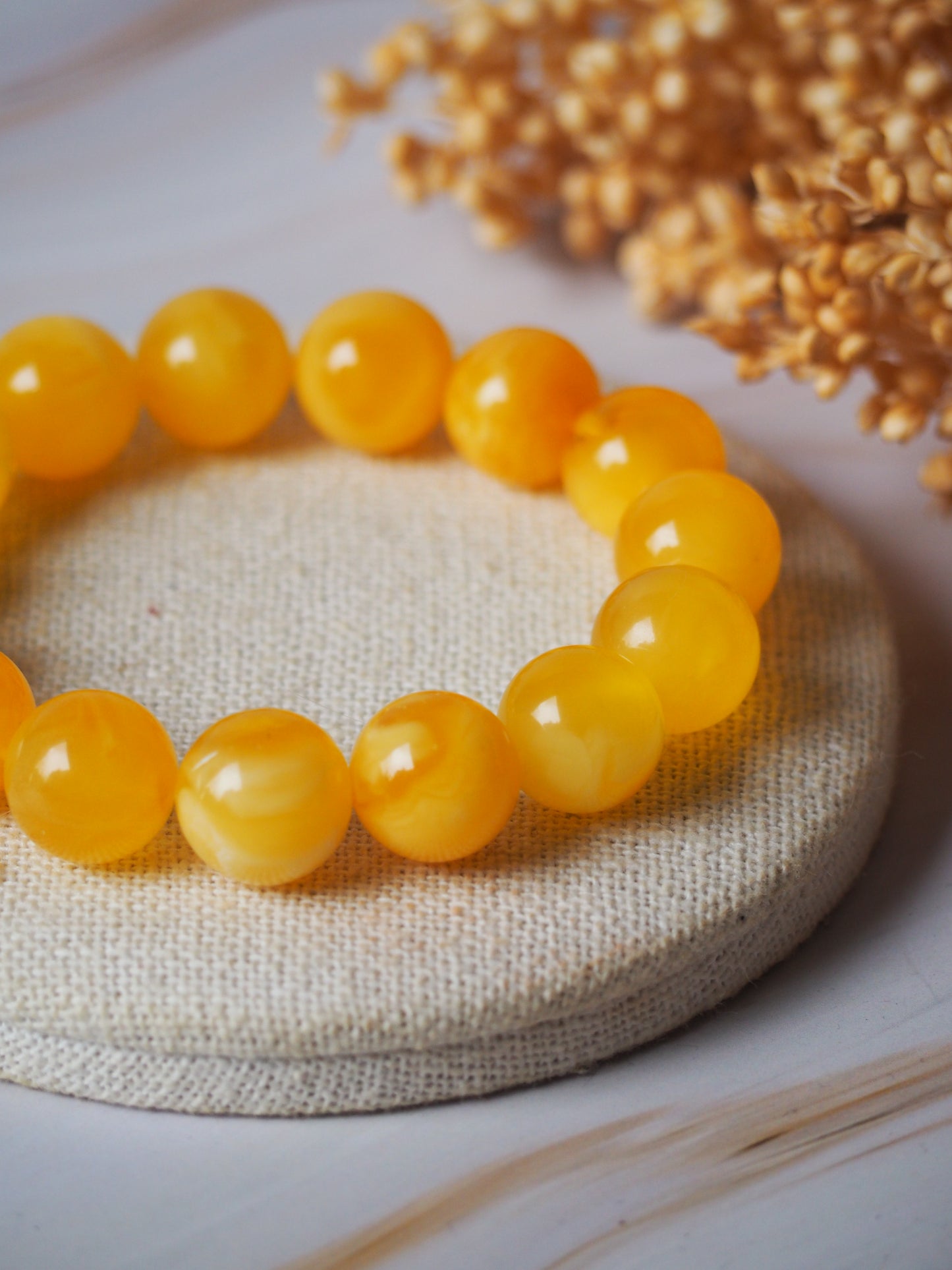 Natural Butterscotch/Honey Amber Beaded Bracelet 13,5mm + Certificate