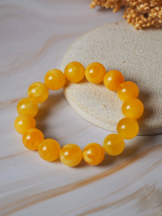 Natural Butterscotch/Honey Amber Beaded Bracelet 13,5mm + Certificate