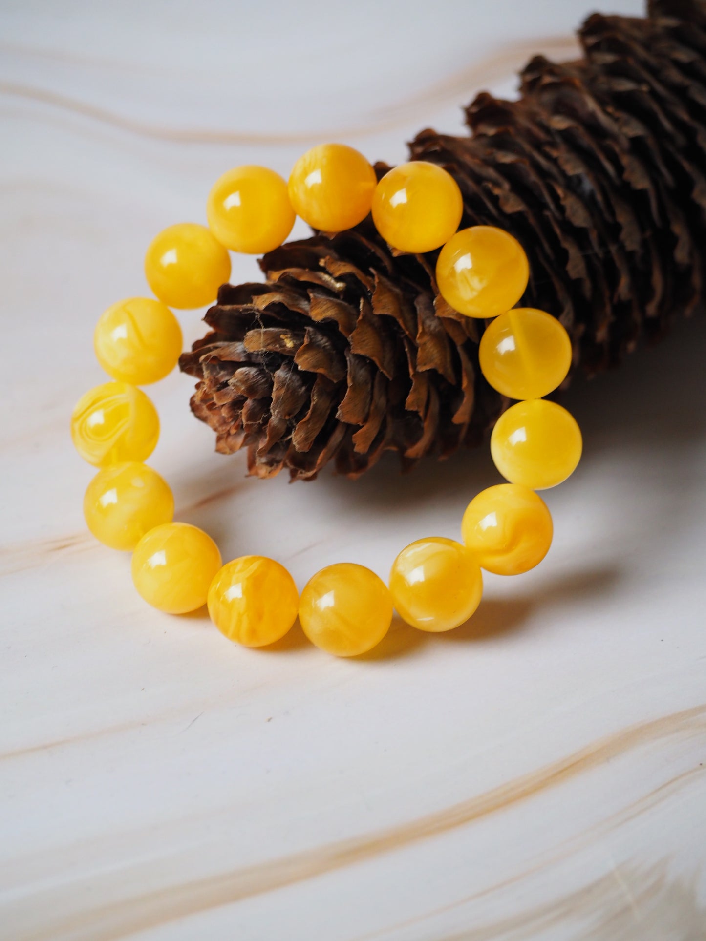 Natural Butterscotch/Honey Amber Beaded Bracelet 13,5mm + Certificate