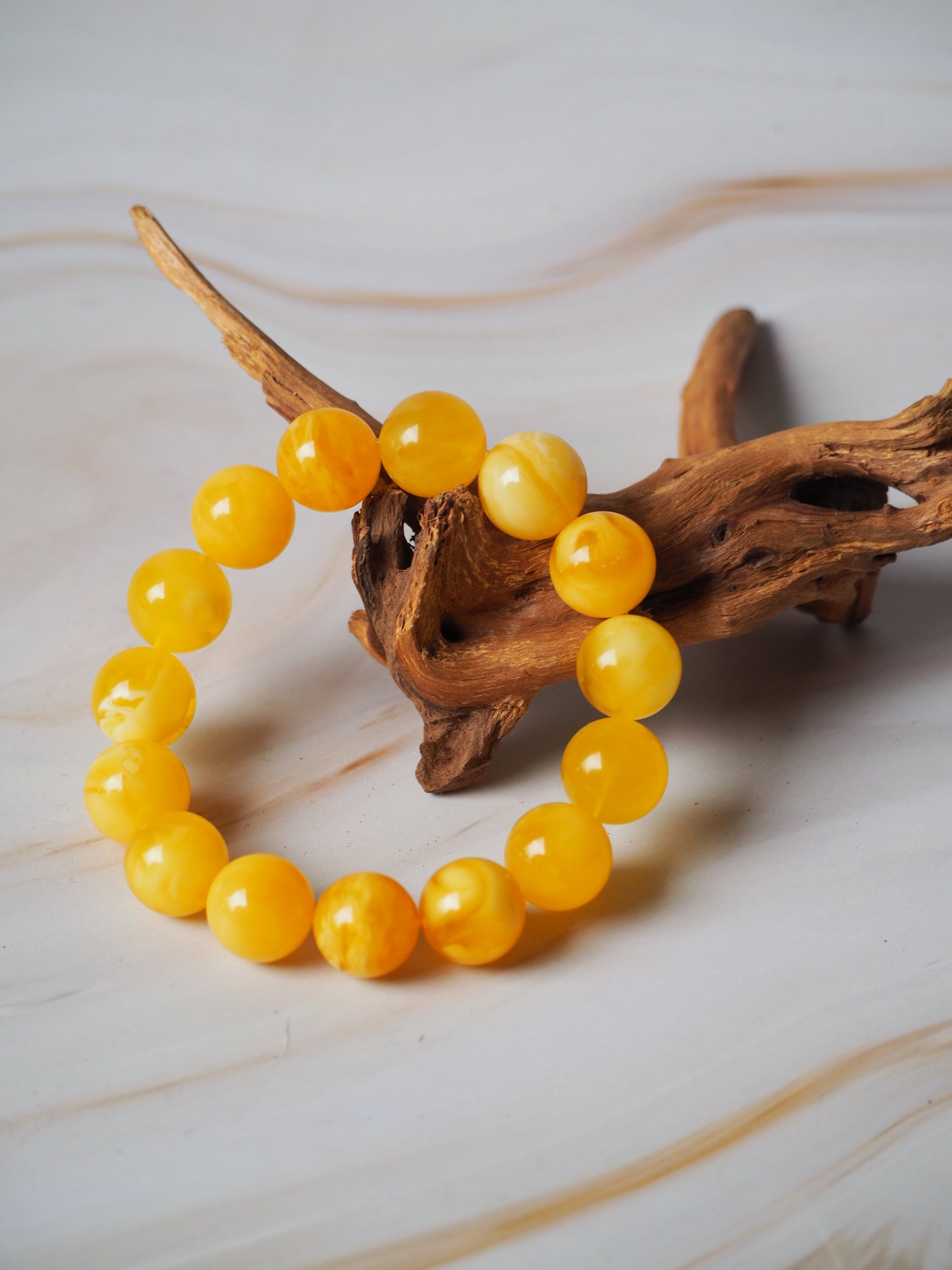 Natural Butterscotch/Honey Amber Beaded Bracelet 13,5mm + Certificate