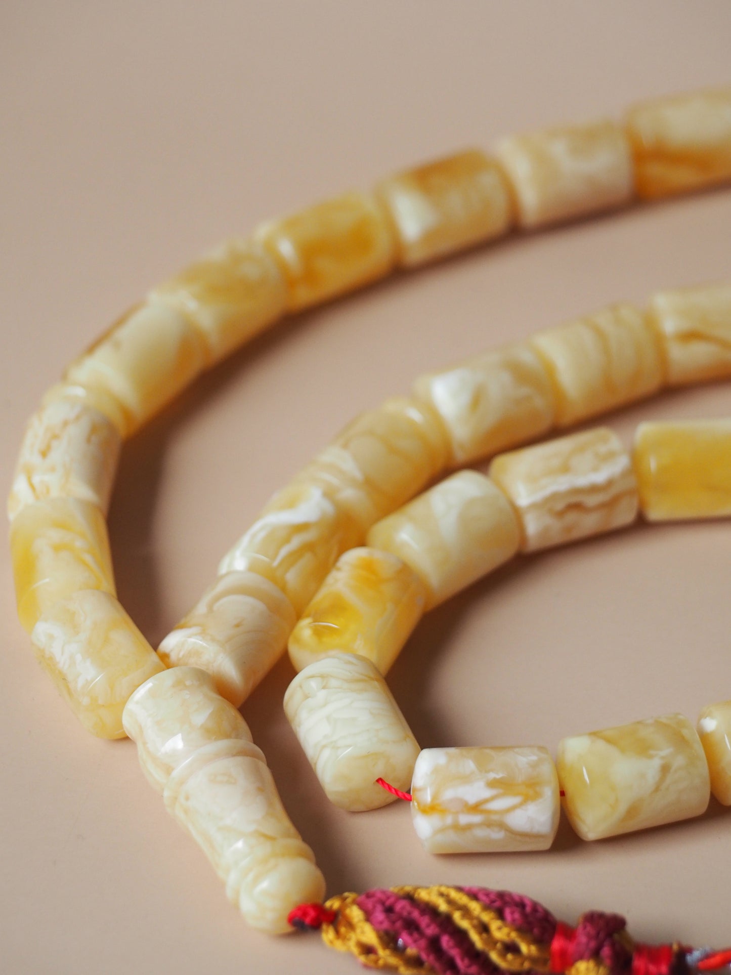 Premium Unique Natural Butterscotch/ Royal White "Tiger" Amber Rosary + Certificate