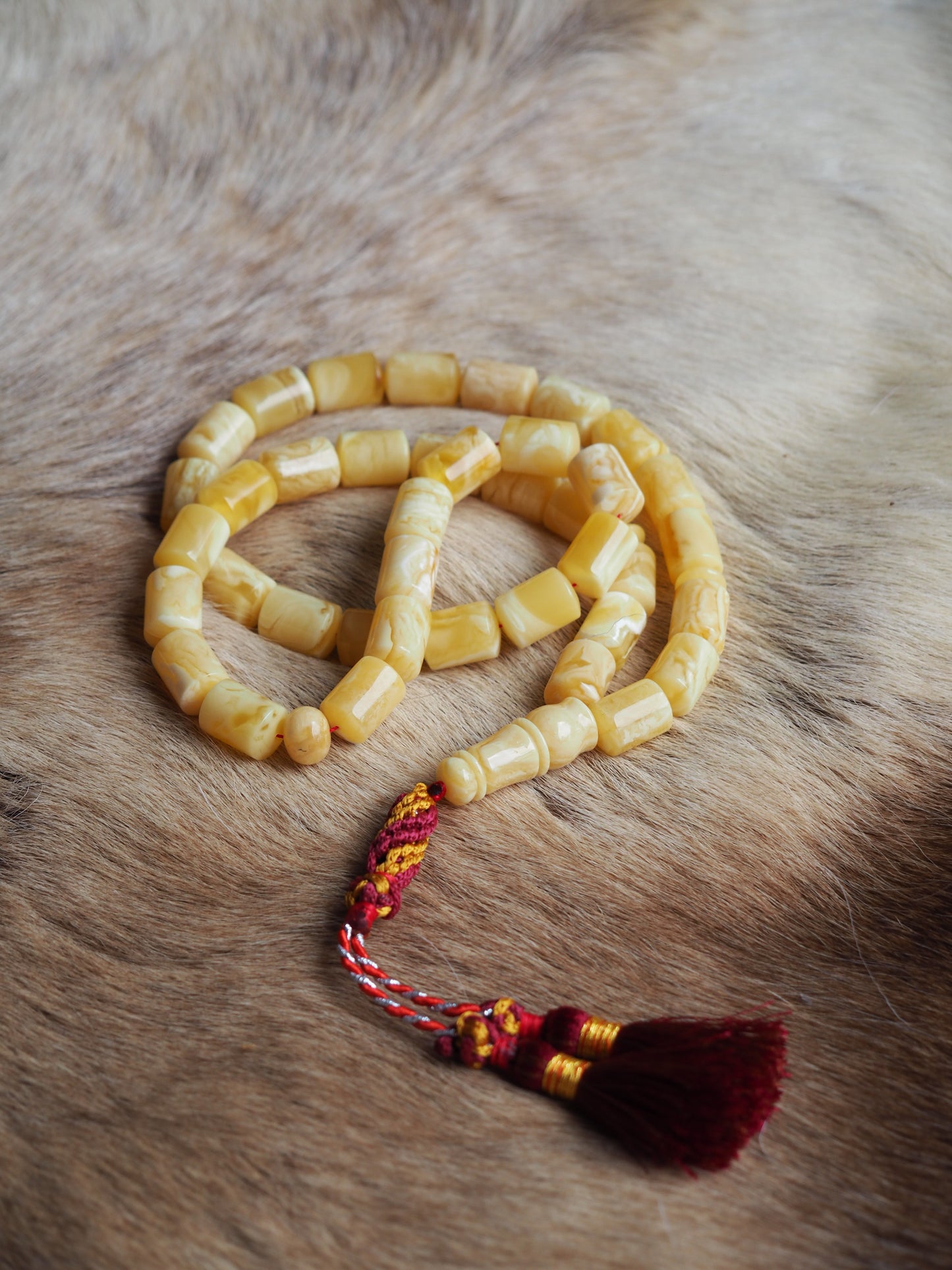 Premium Unique Natural Butterscotch/ Royal White "Tiger" Amber Rosary + Certificate