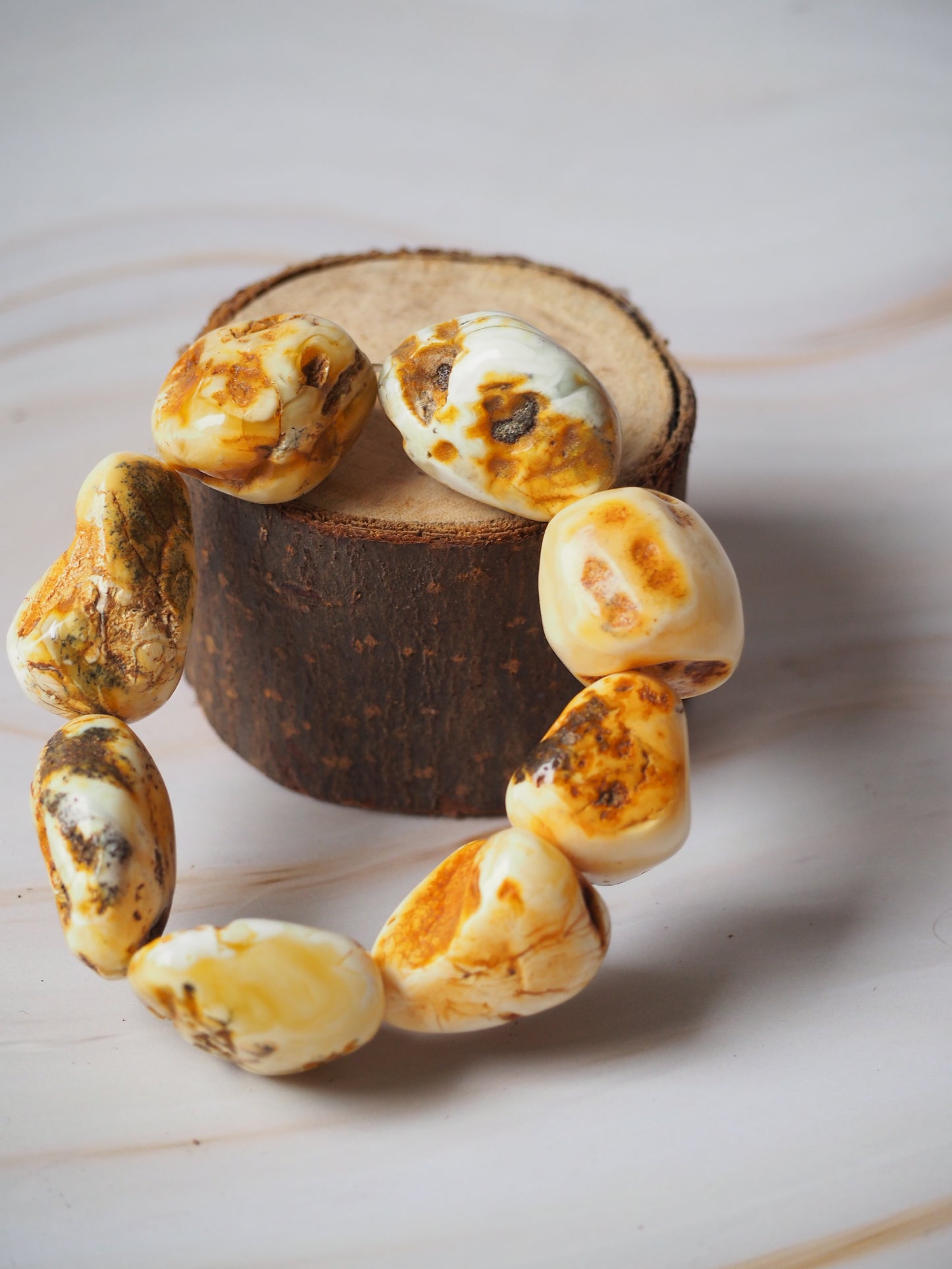 Unique and Rare Natural Raw White Amber Irregular Bracelet 45,97g