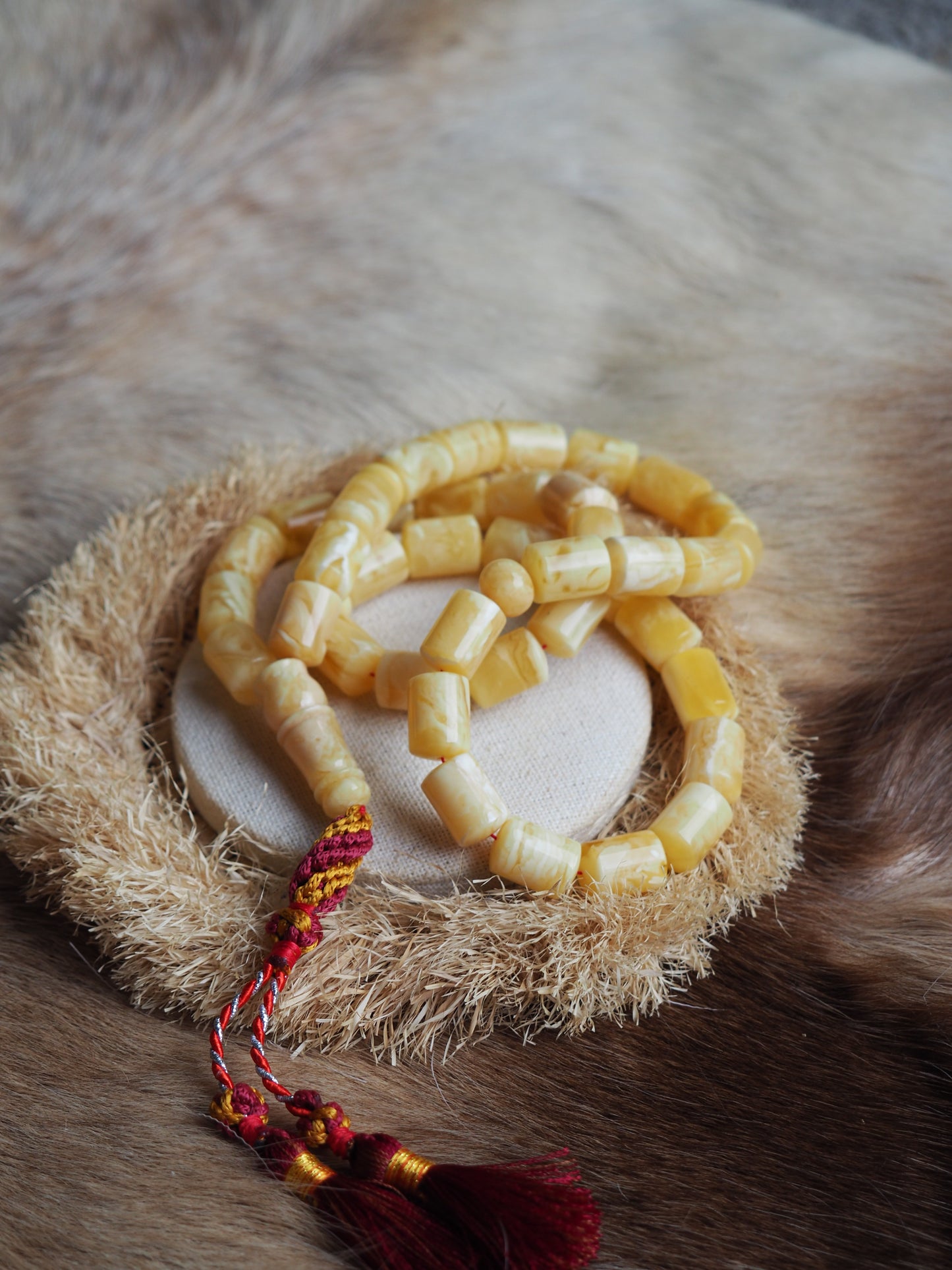 Premium Unique Natural Butterscotch/ Royal White "Tiger" Amber Rosary + Certificate