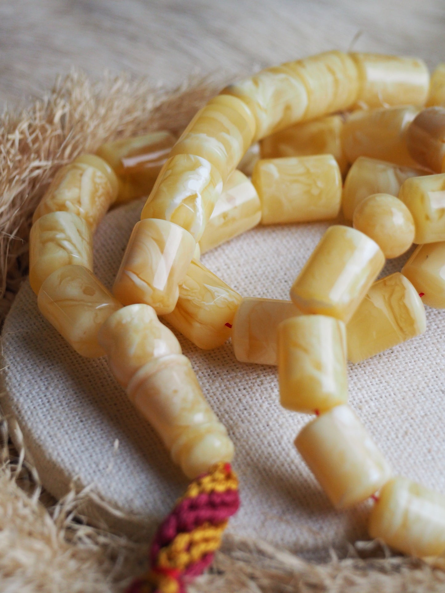 Premium Unique Natural Butterscotch/ Royal White "Tiger" Amber Rosary + Certificate