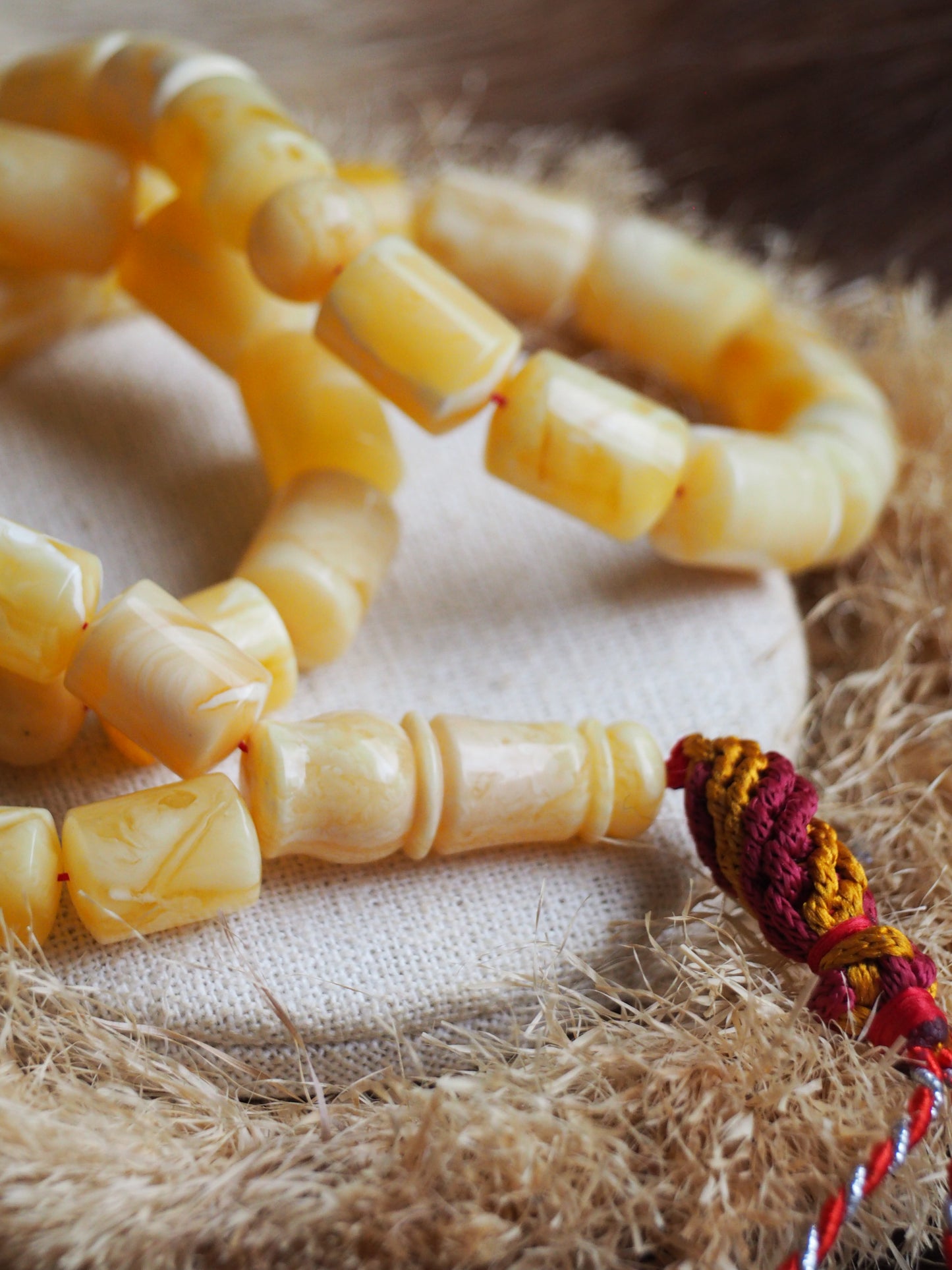Premium Unique Natural Butterscotch/ Royal White "Tiger" Amber Rosary + Certificate