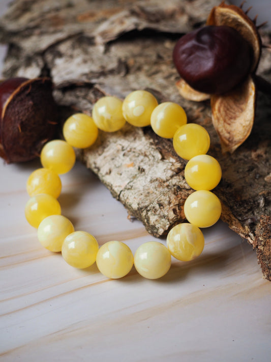 Milk/ Royal White Amber Natural Beaded Bracelet 14,8mm + Certificate