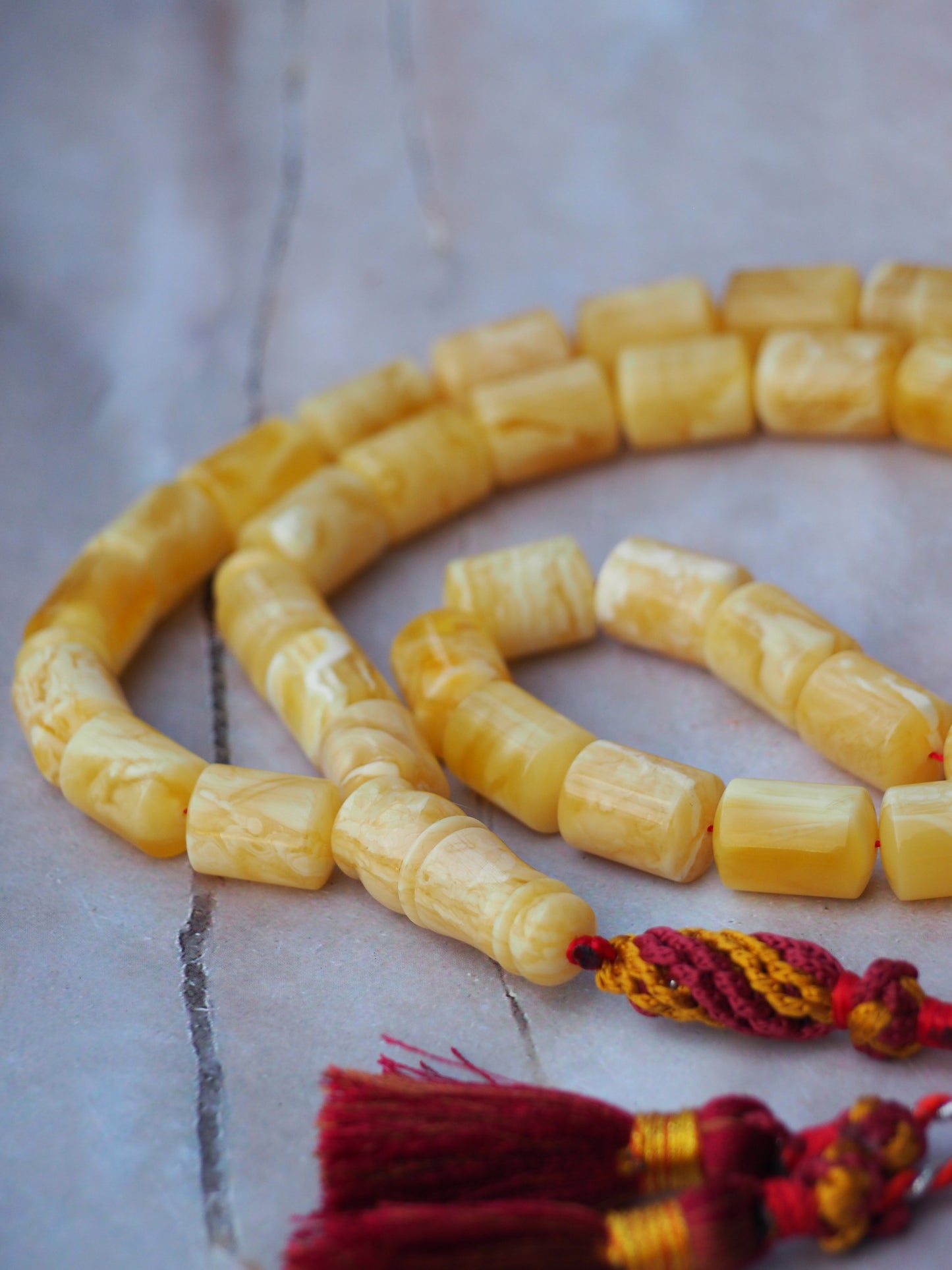 Premium Unique Natural Butterscotch/ Royal White "Tiger" Amber Rosary + Certificate