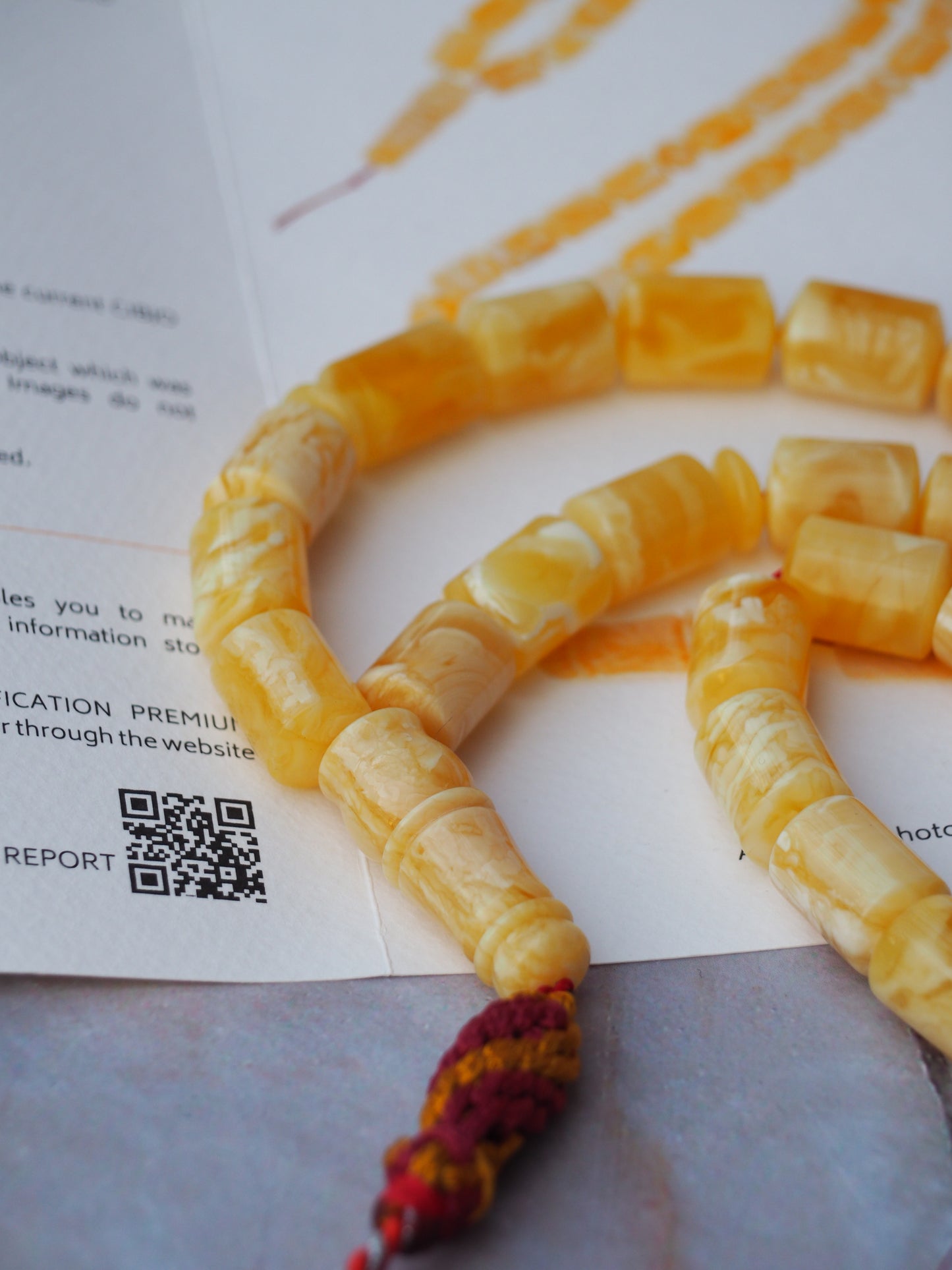 Premium Unique Natural Butterscotch/ Royal White "Tiger" Amber Rosary + Certificate