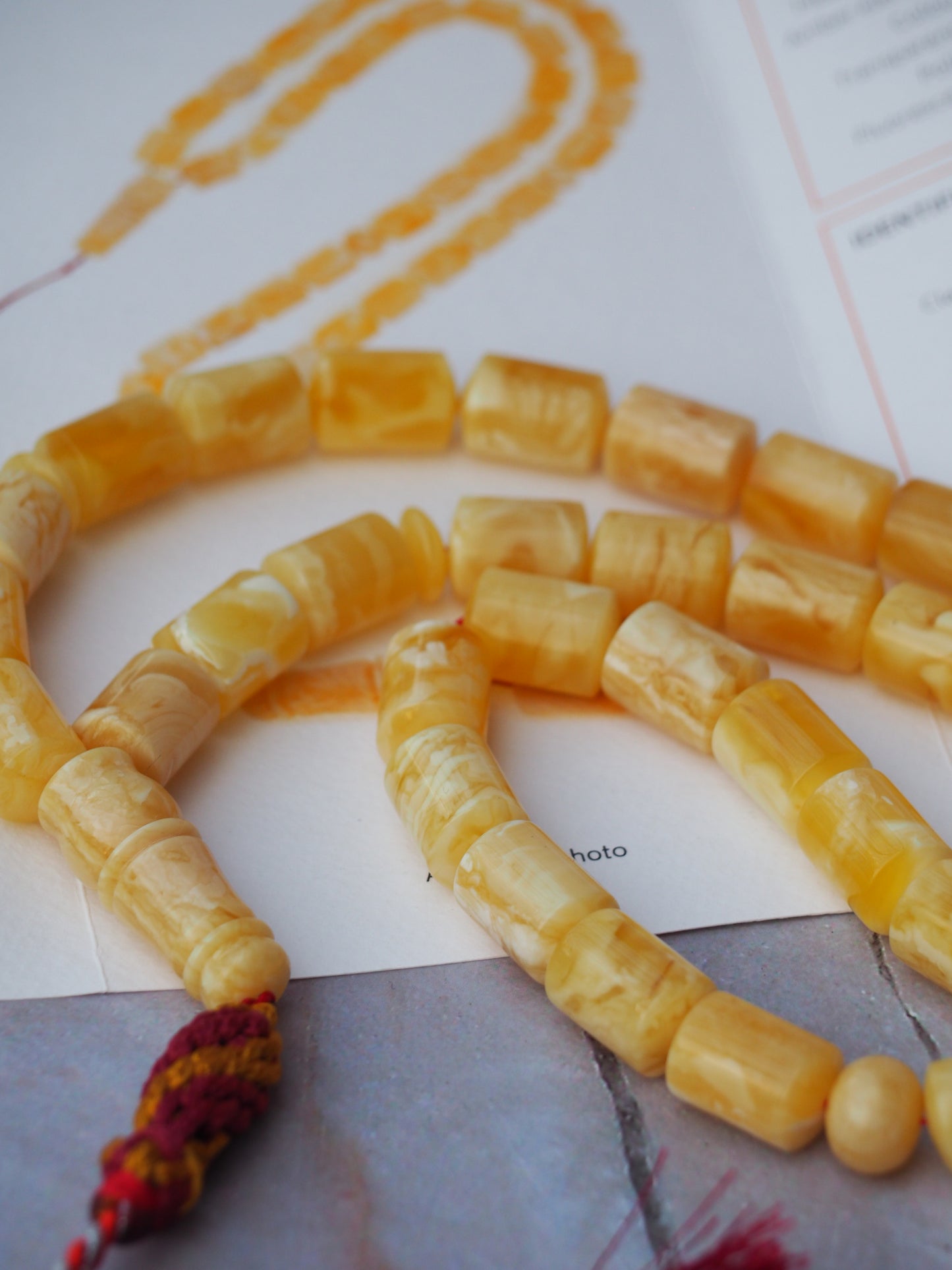 Premium Unique Natural Butterscotch/ Royal White "Tiger" Amber Rosary + Certificate