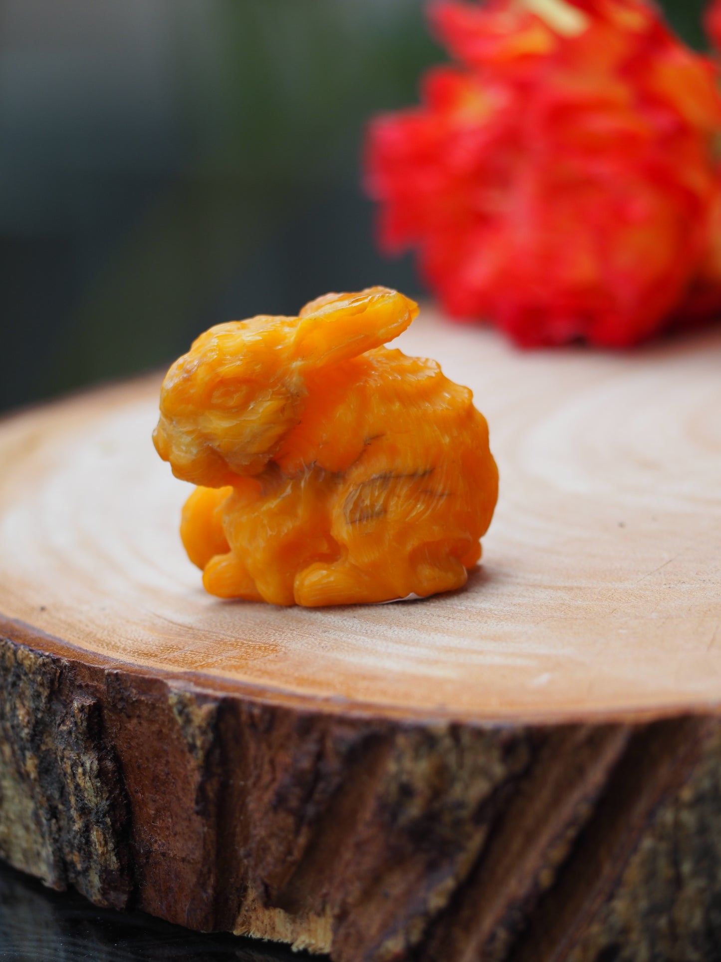 Handmade Amber Rabbit Sculpture in Old German Amber