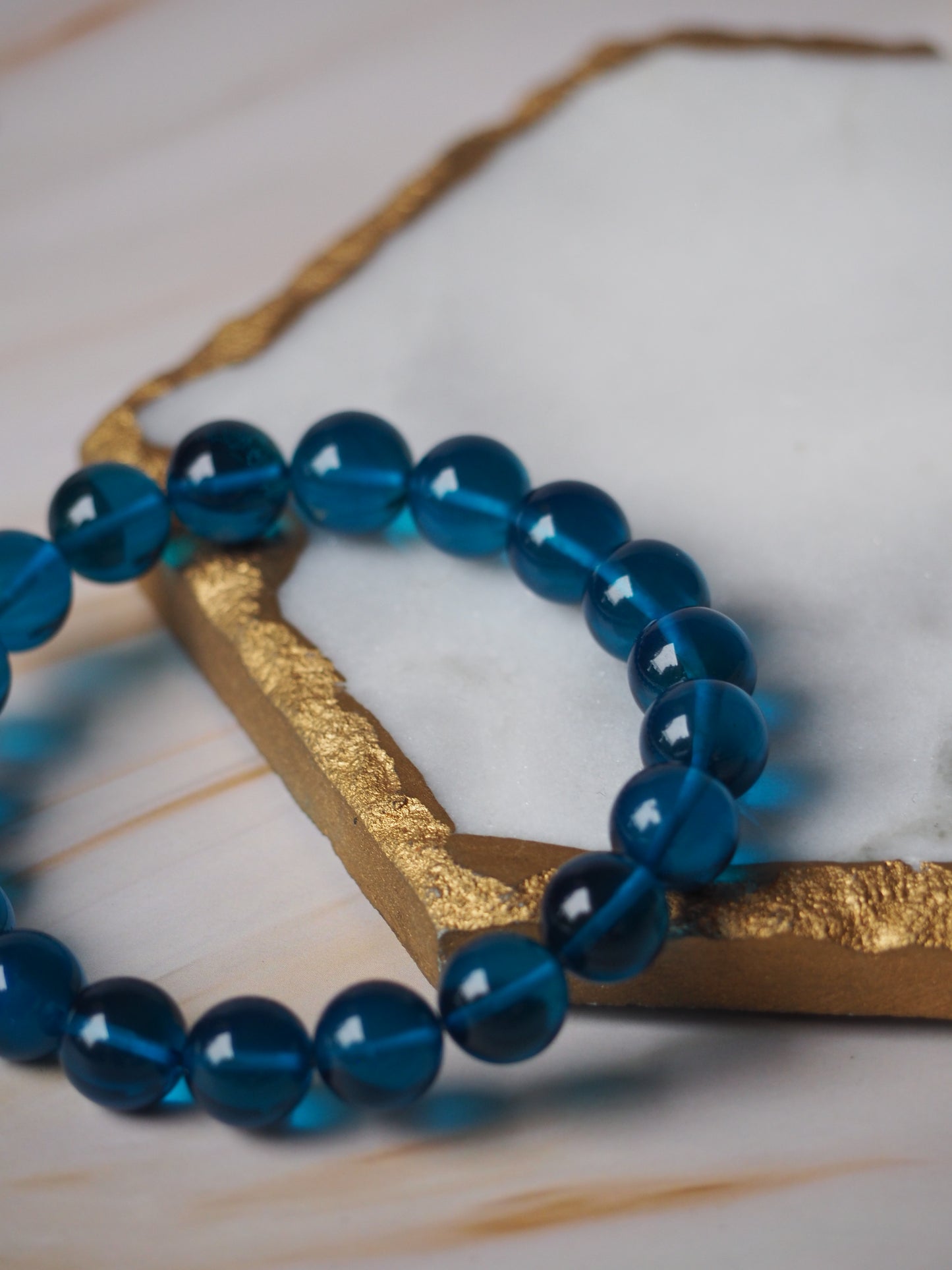 Blue Amber Beaded Bracelet 10mm