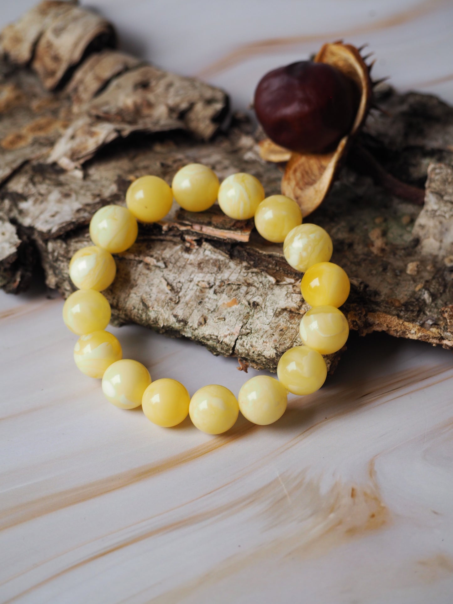 Natural Milk Amber/Royal White Amber Beaded Bracelet 14mm with Certificate