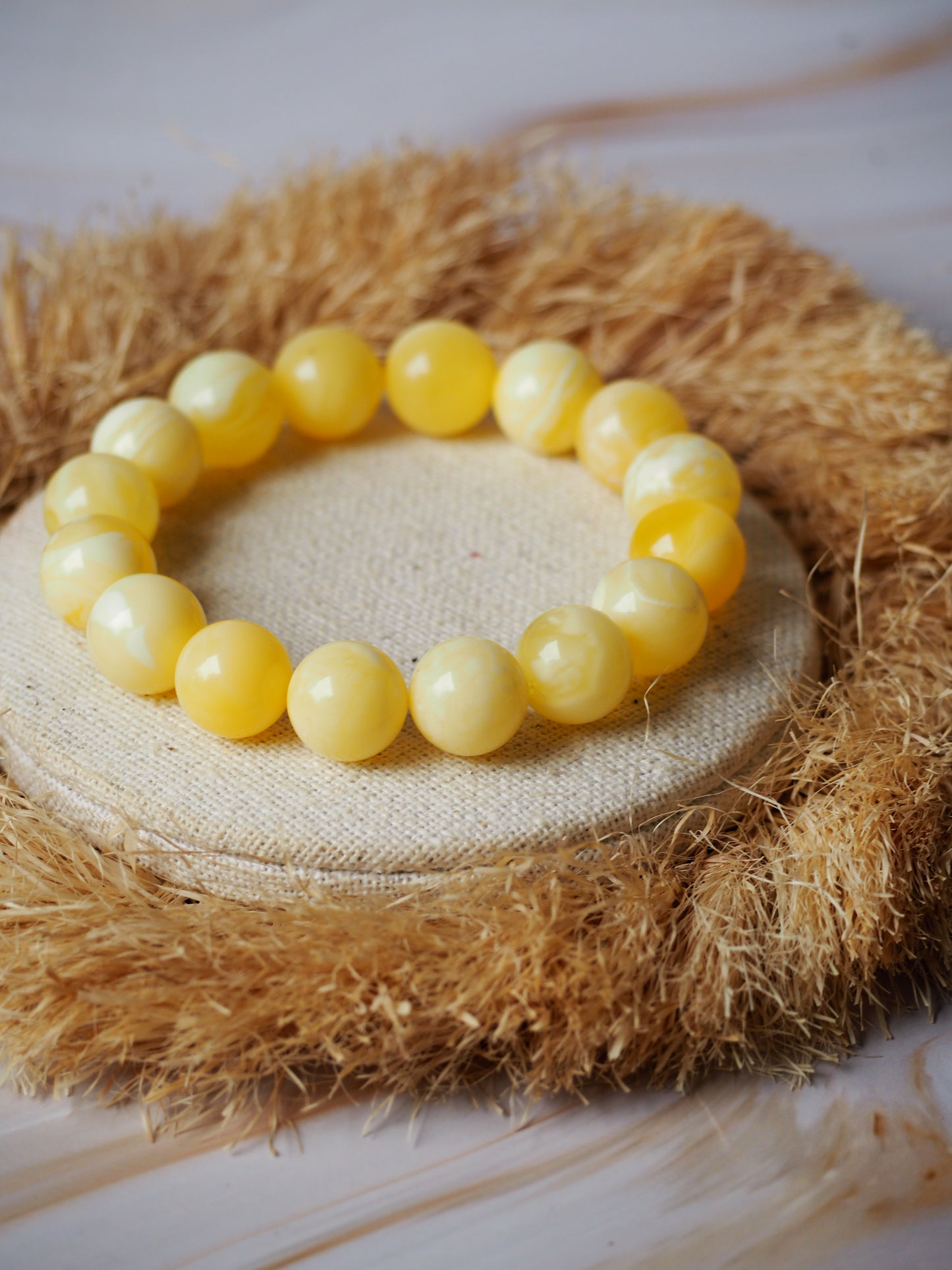 Natural Milk Amber/Royal White Amber Beaded Bracelet 14mm with Certificate