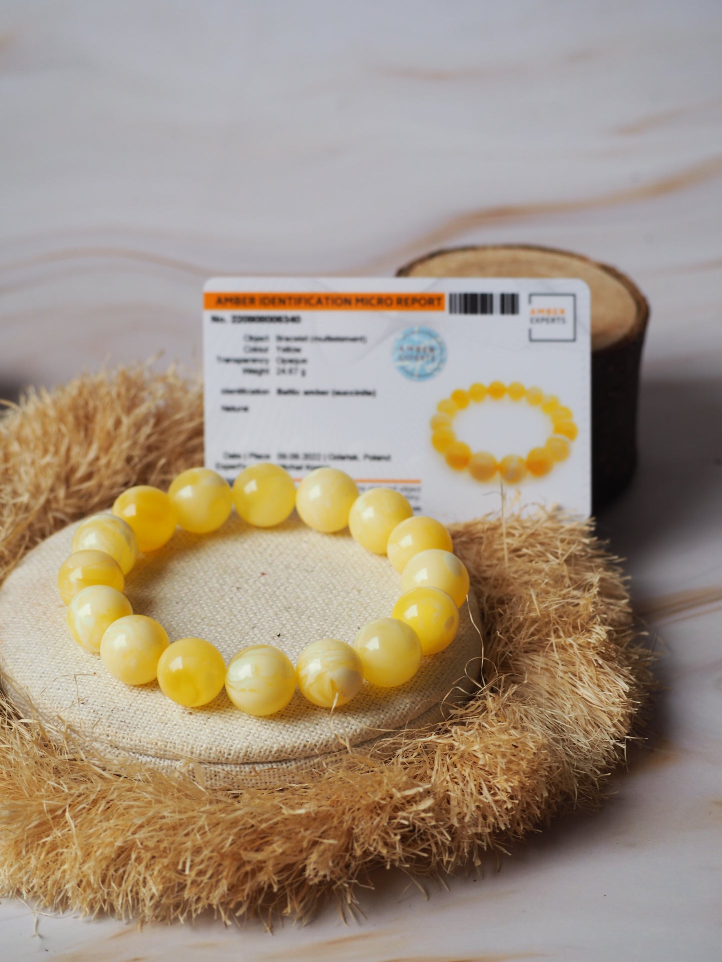 Natural Milk Amber/Royal White Amber Beaded Bracelet 14mm with Certificate