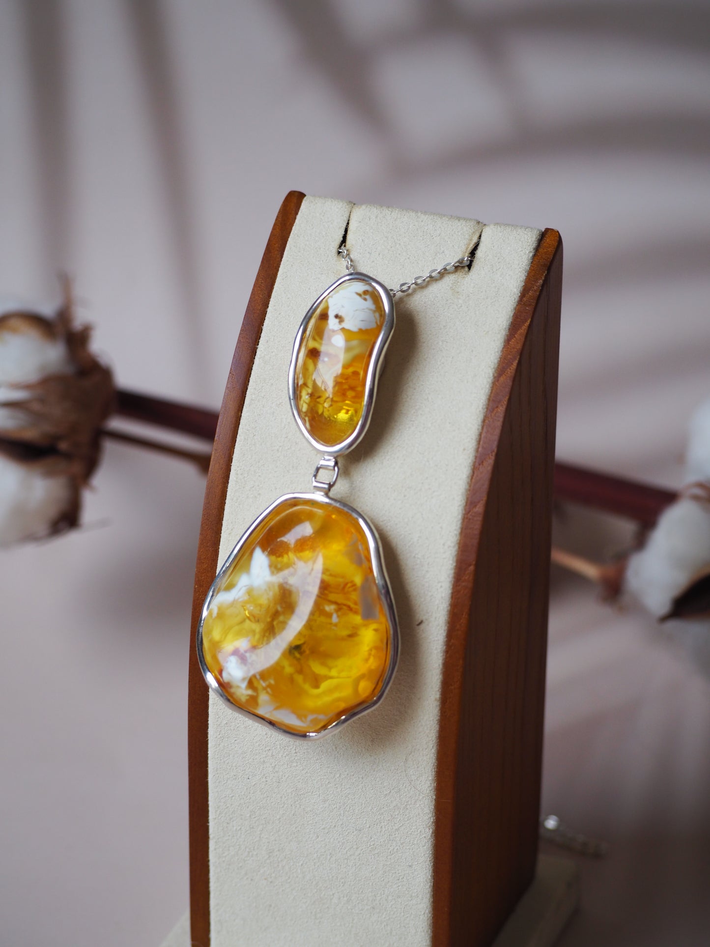 Unique Huge Natural Amber Pendant with Silver