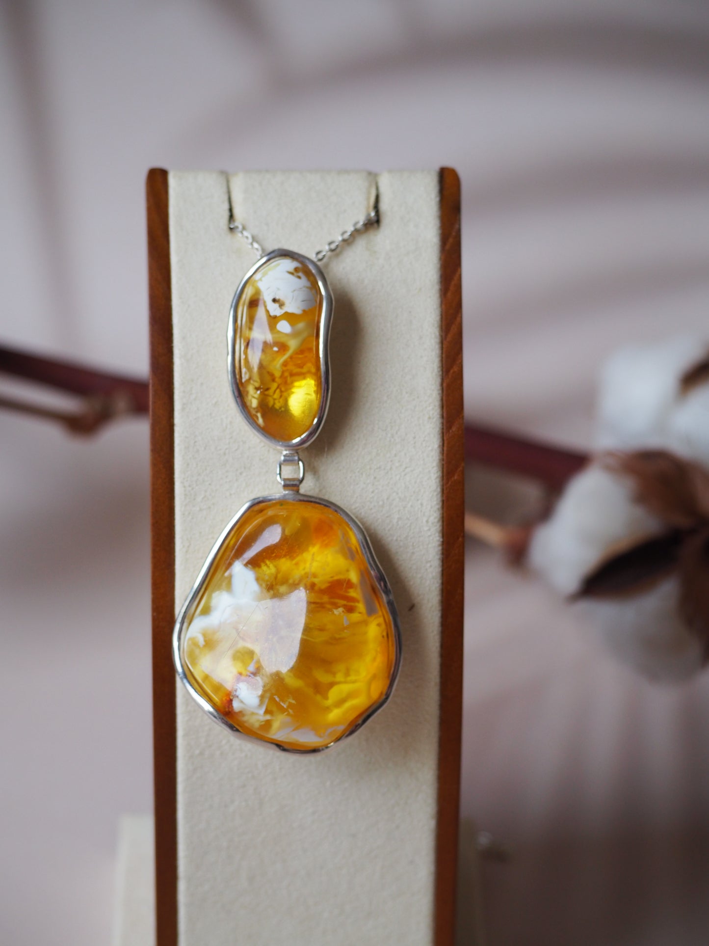 Unique Huge Natural Amber Pendant with Silver