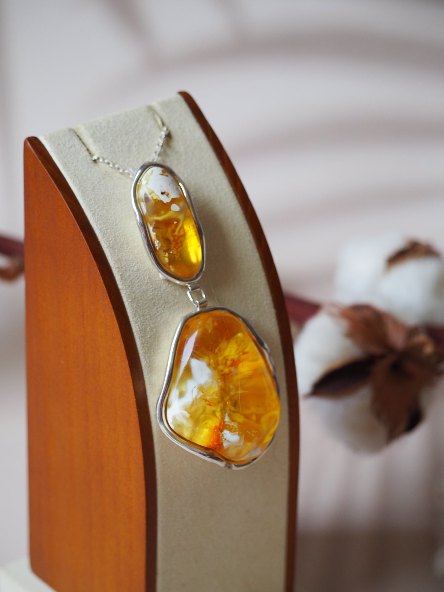 Unique Huge Natural Amber Pendant with Silver